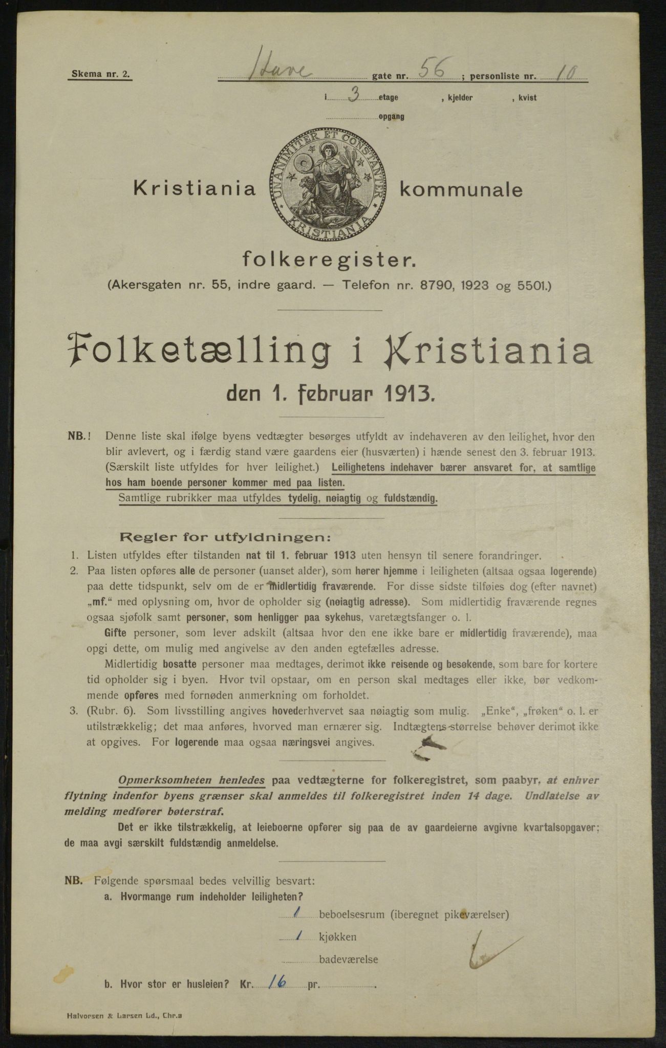 OBA, Municipal Census 1913 for Kristiania, 1913, p. 34052