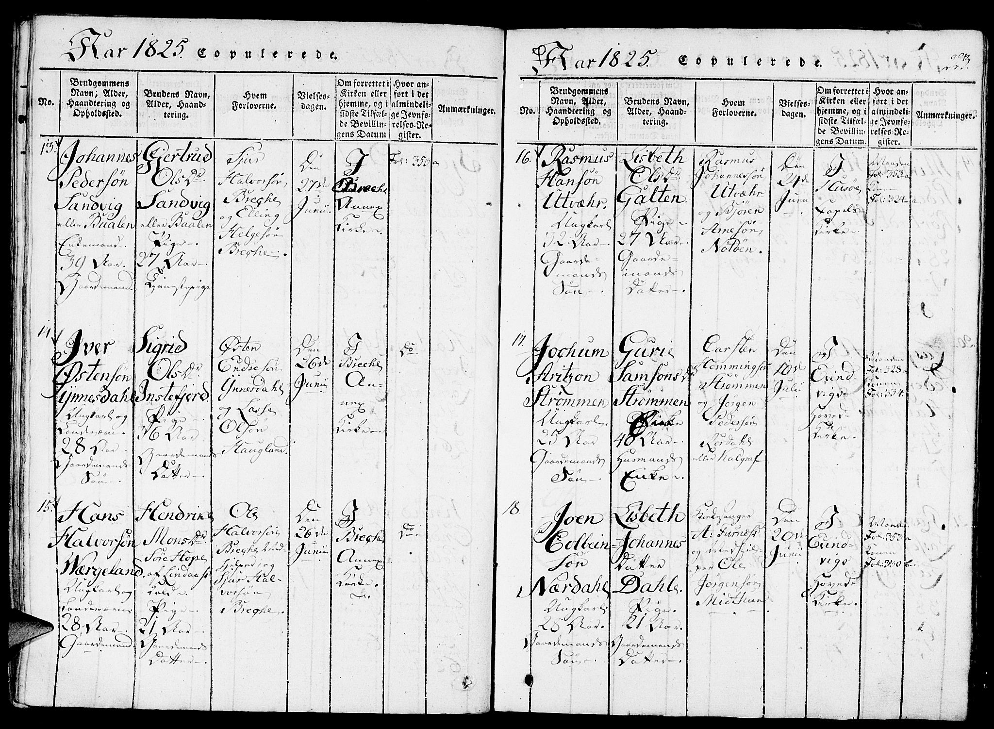 Gulen sokneprestembete, AV/SAB-A-80201/H/Haa/Haaa/L0018: Parish register (official) no. A 18, 1816-1825, p. 223