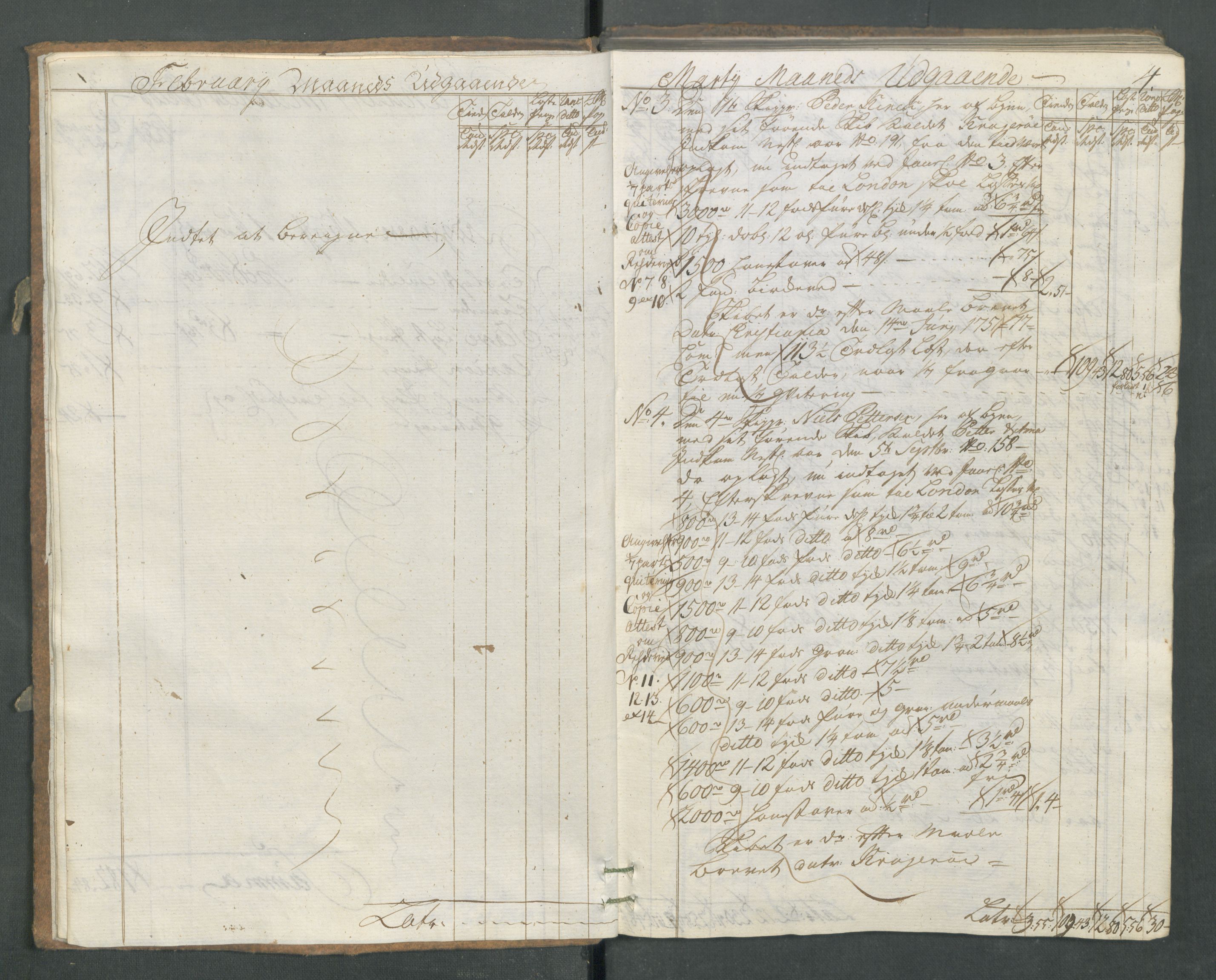 Generaltollkammeret, tollregnskaper, AV/RA-EA-5490/R13/L0021/0001: Tollregnskaper Kragerø / Utgående hovedtollbok, 1756, p. 3b-4a
