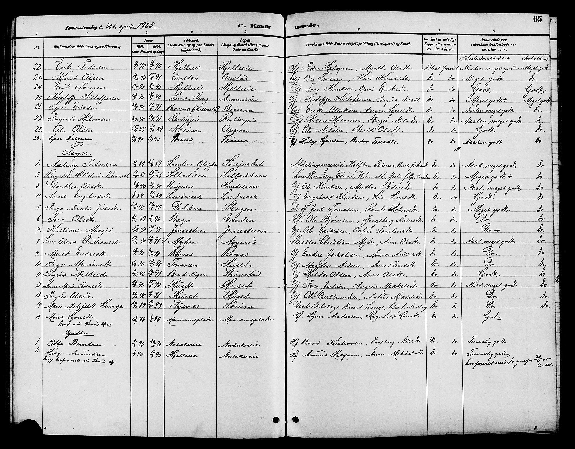 Nord-Aurdal prestekontor, SAH/PREST-132/H/Ha/Hab/L0010: Parish register (copy) no. 10, 1892-1907, p. 65