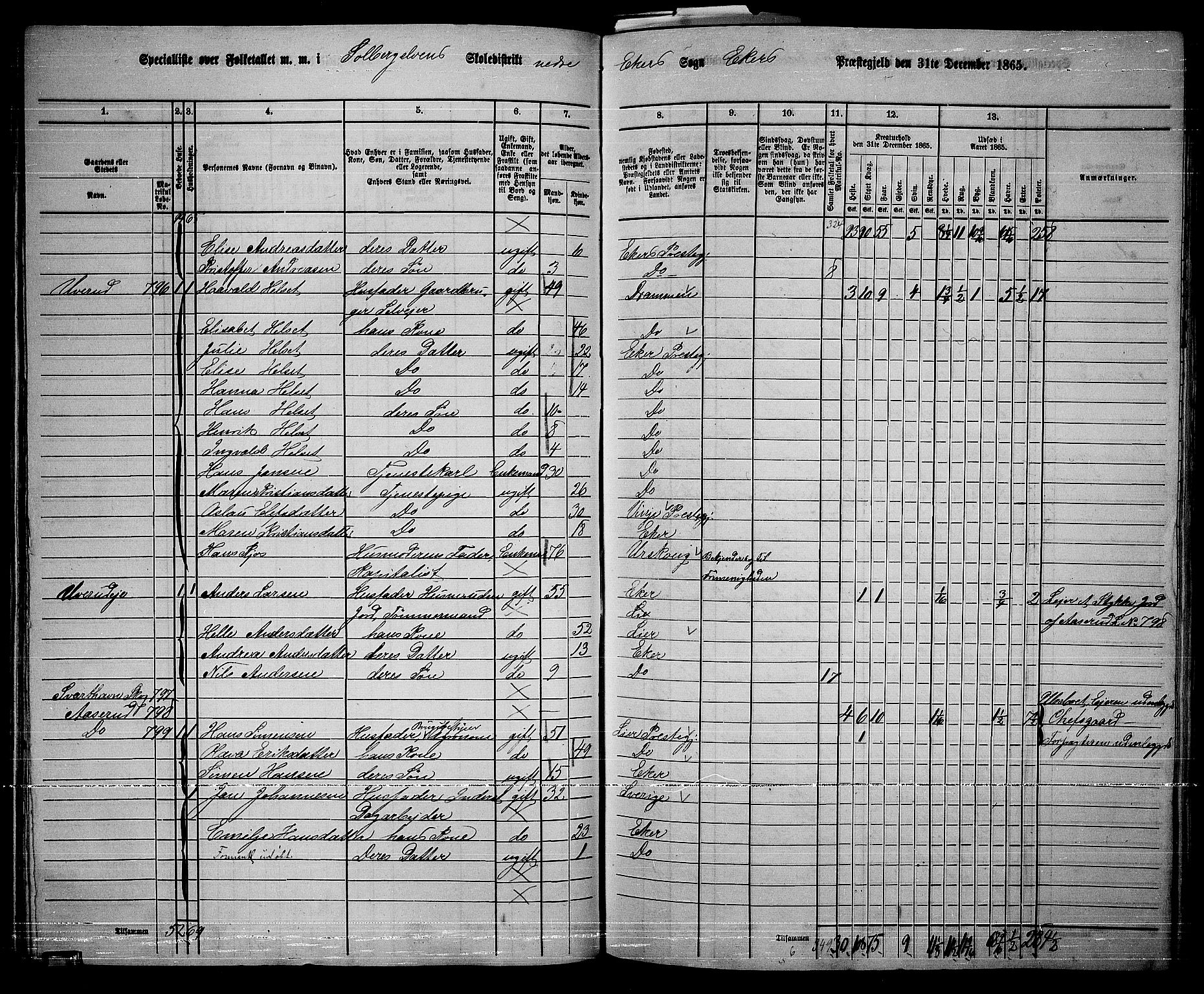 RA, 1865 census for Eiker, 1865, p. 354