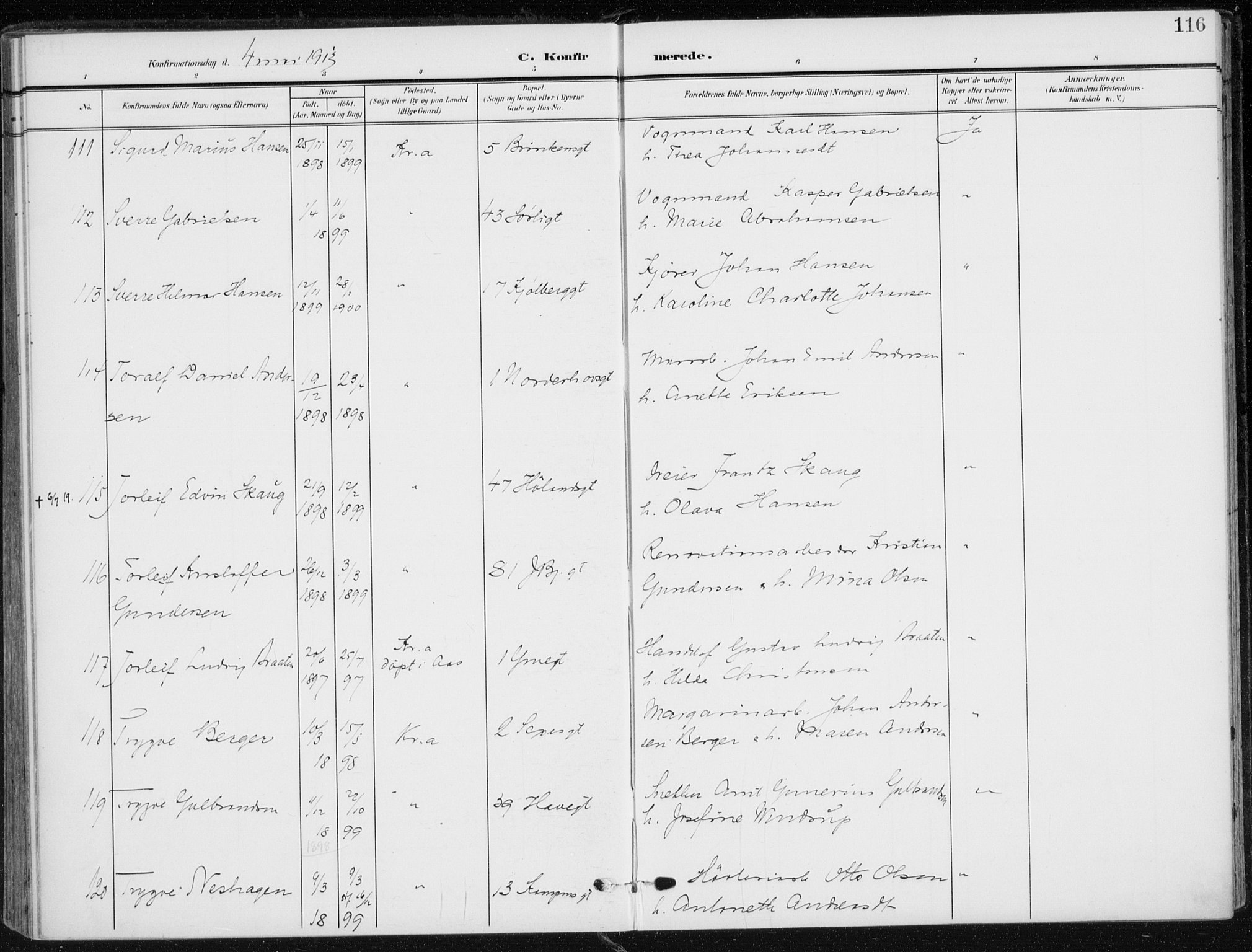 Kampen prestekontor Kirkebøker, AV/SAO-A-10853/F/Fa/L0011: Parish register (official) no. I 11, 1907-1917, p. 116