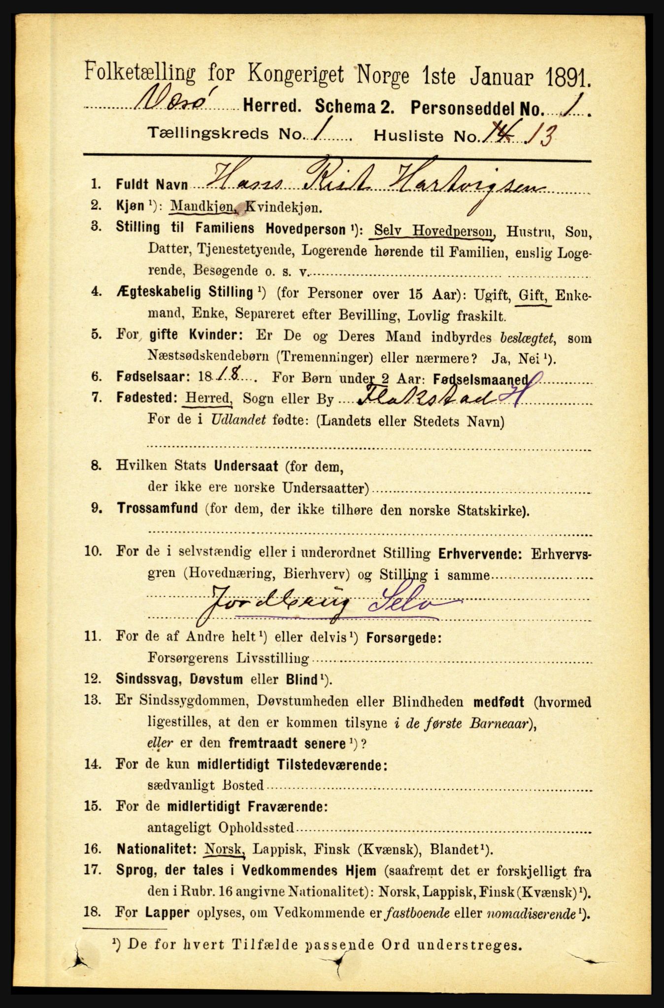 RA, 1891 census for 1857 Værøy, 1891, p. 130