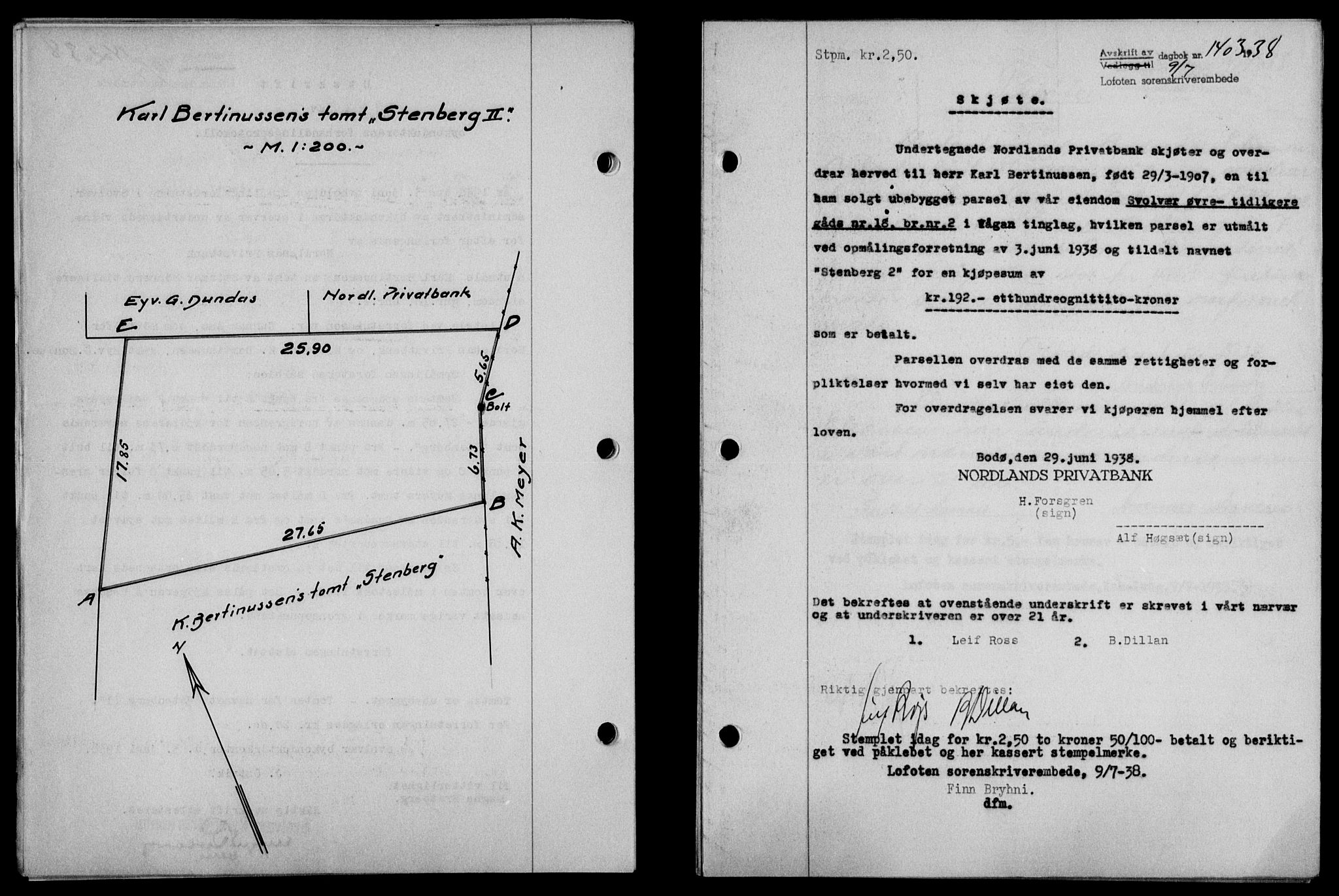 Lofoten sorenskriveri, SAT/A-0017/1/2/2C/L0004a: Mortgage book no. 4a, 1938-1938, Diary no: : 1403/1938
