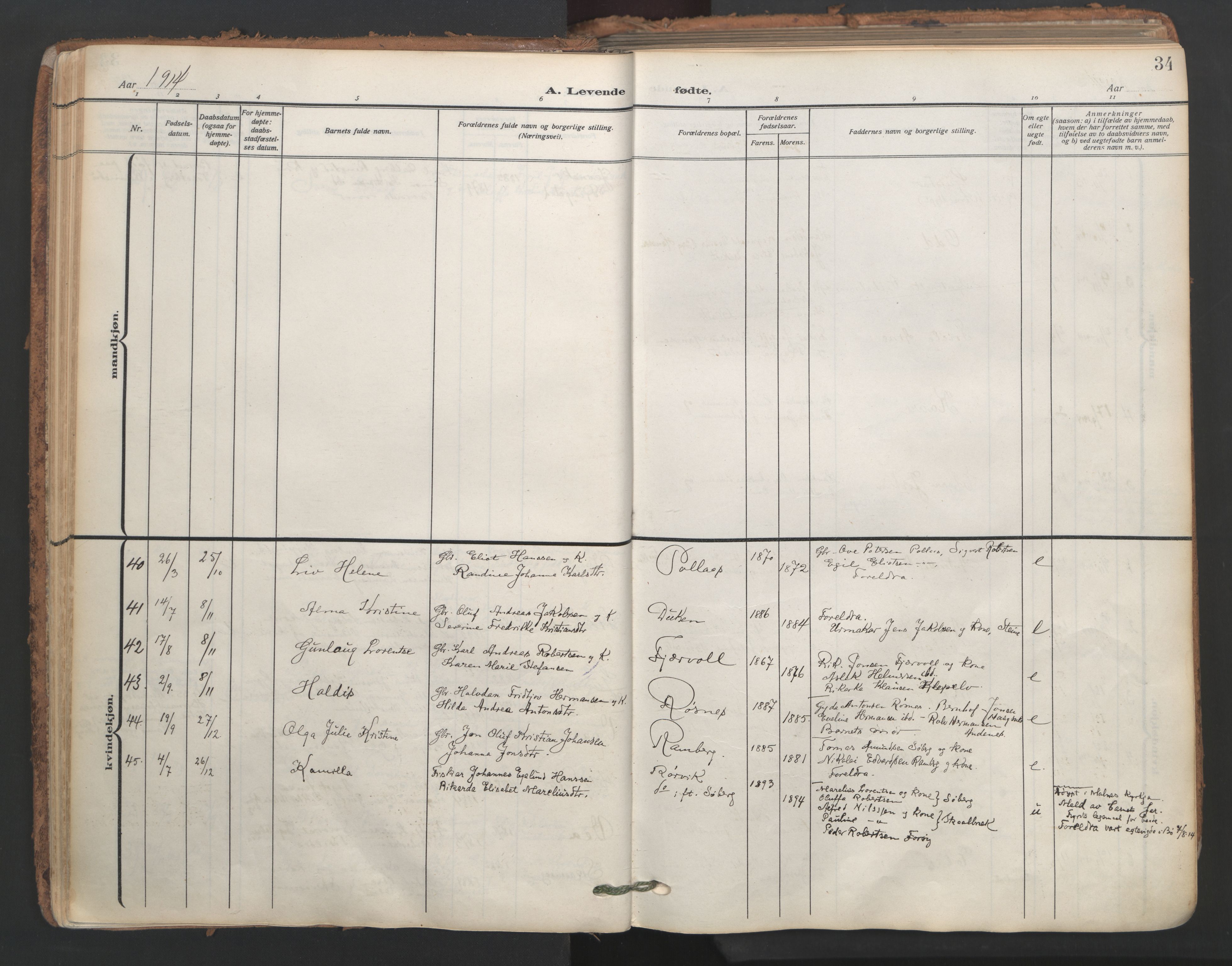 Ministerialprotokoller, klokkerbøker og fødselsregistre - Nordland, SAT/A-1459/891/L1306: Parish register (official) no. 891A11, 1911-1927, p. 34