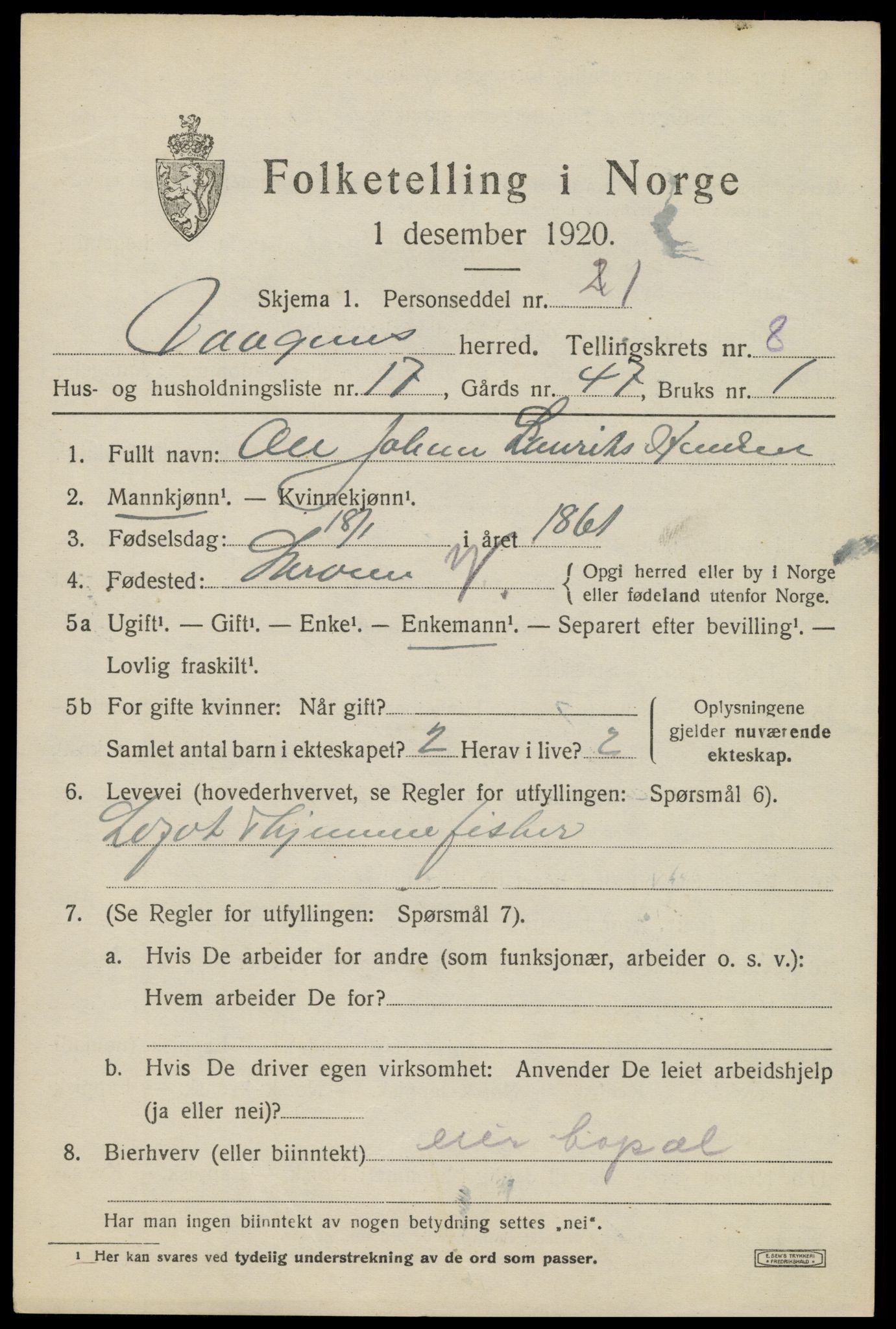 SAT, 1920 census for Vågan, 1920, p. 7435