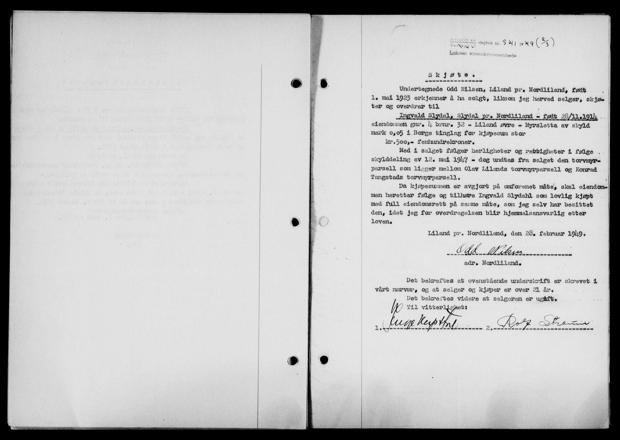 Lofoten sorenskriveri, SAT/A-0017/1/2/2C/L0020a: Mortgage book no. 20a, 1948-1949, Diary no: : 541/1949
