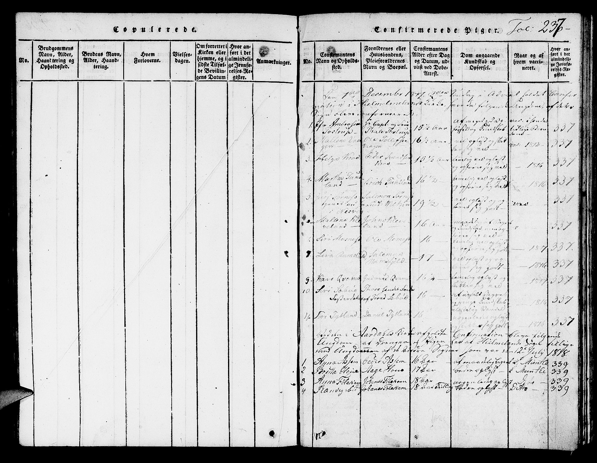 Hjelmeland sokneprestkontor, AV/SAST-A-101843/01/V/L0001: Parish register (copy) no. B 1, 1816-1841, p. 237