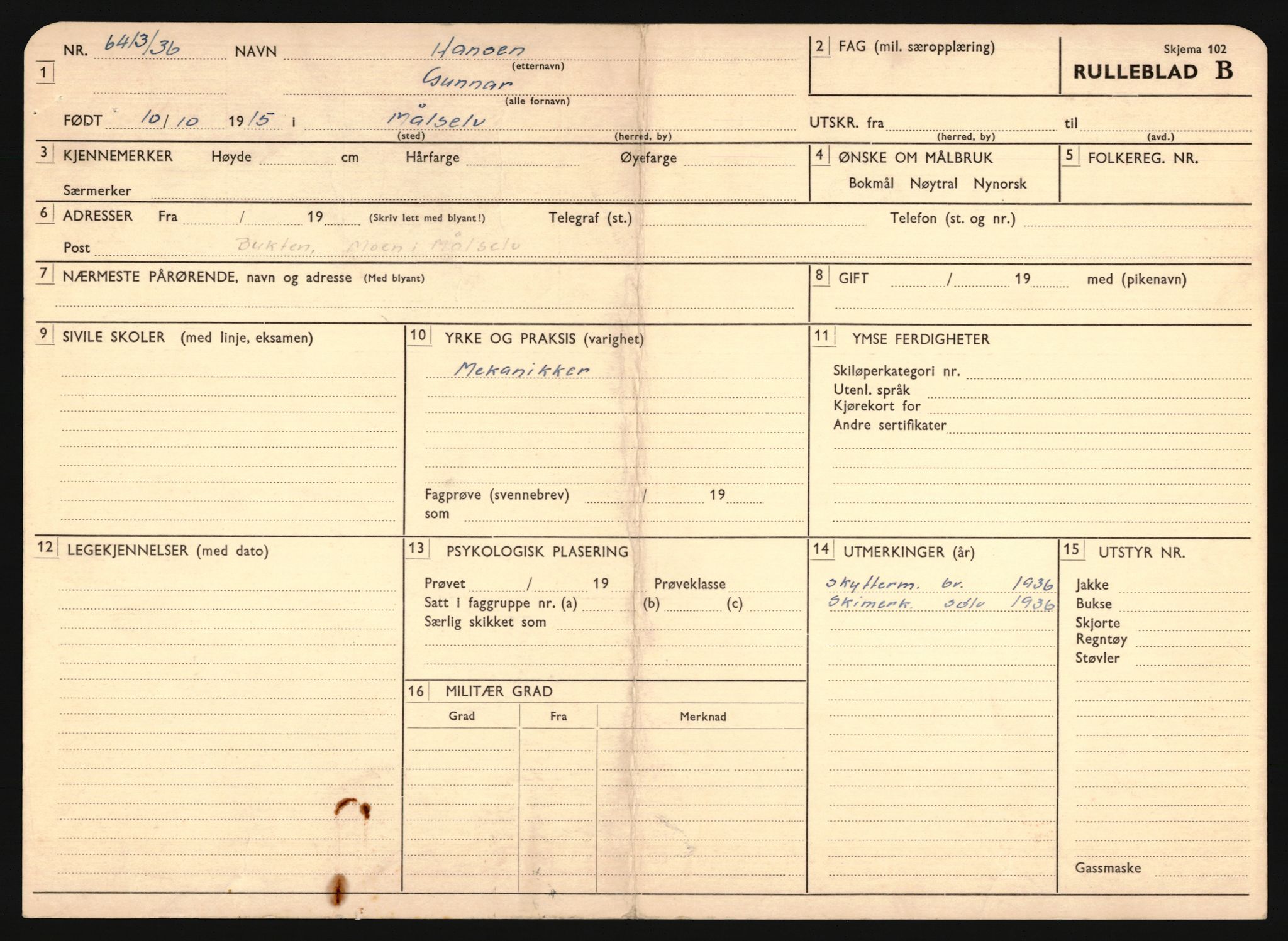 Forsvaret, Troms infanteriregiment nr. 16, AV/RA-RAFA-3146/P/Pa/L0020: Rulleblad for regimentets menige mannskaper, årsklasse 1936, 1936, p. 323