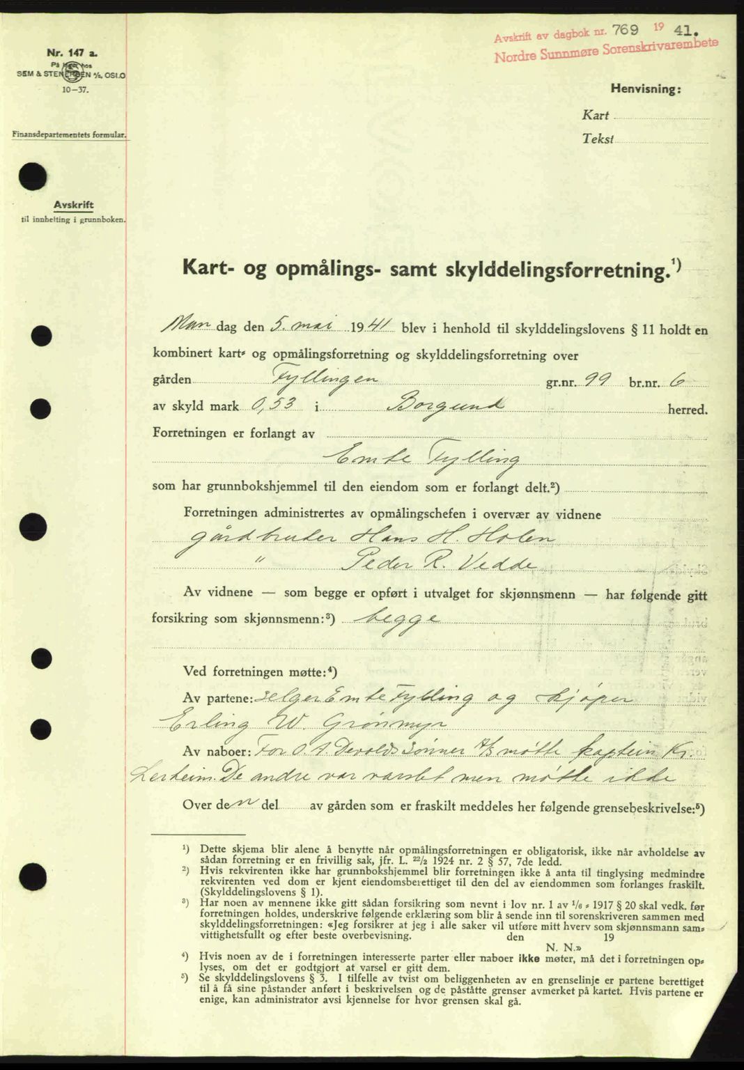 Nordre Sunnmøre sorenskriveri, AV/SAT-A-0006/1/2/2C/2Ca: Mortgage book no. A11, 1941-1941, Diary no: : 766/1941