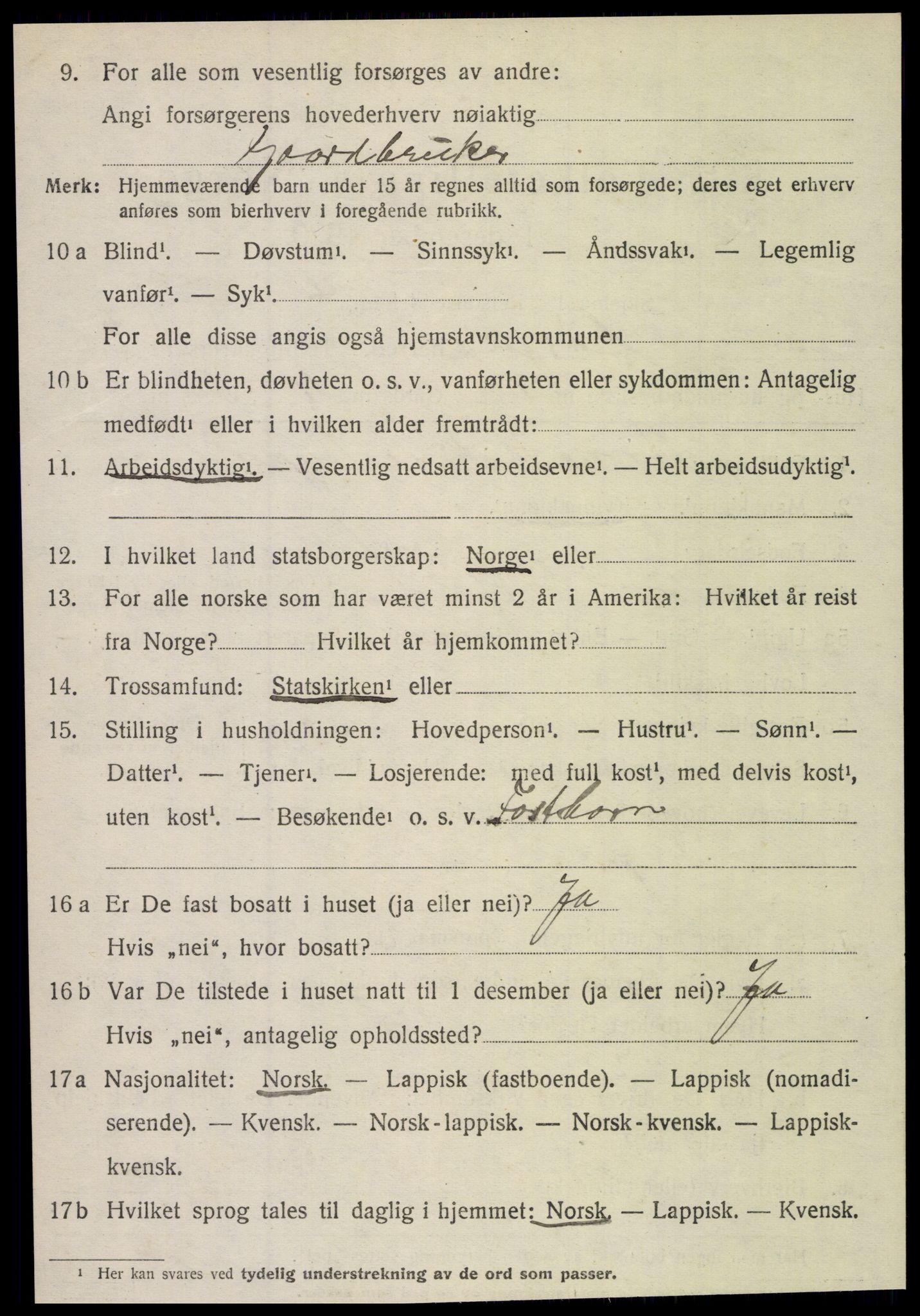 SAT, 1920 census for Sørfold, 1920, p. 1916