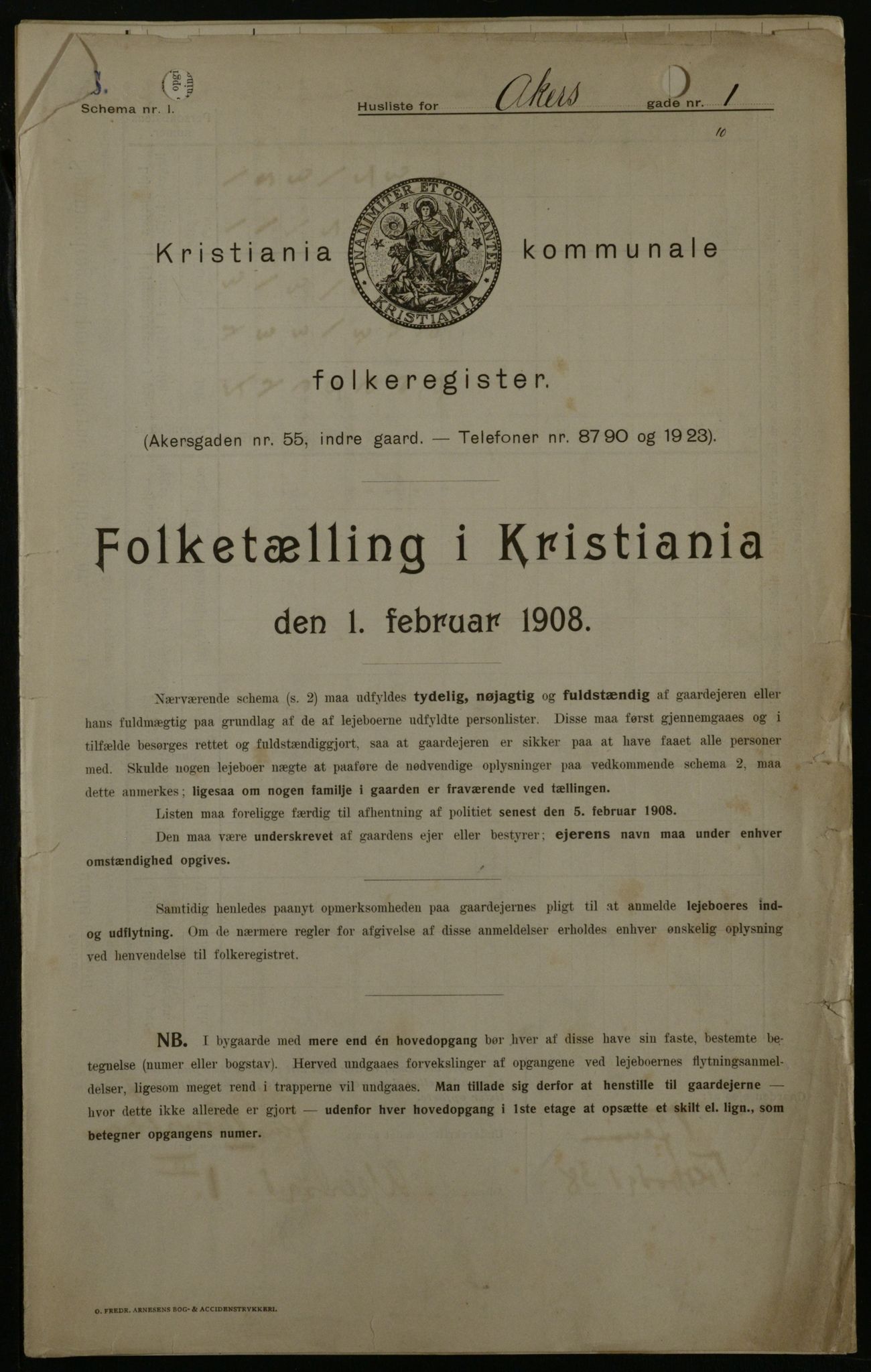 OBA, Municipal Census 1908 for Kristiania, 1908, p. 307