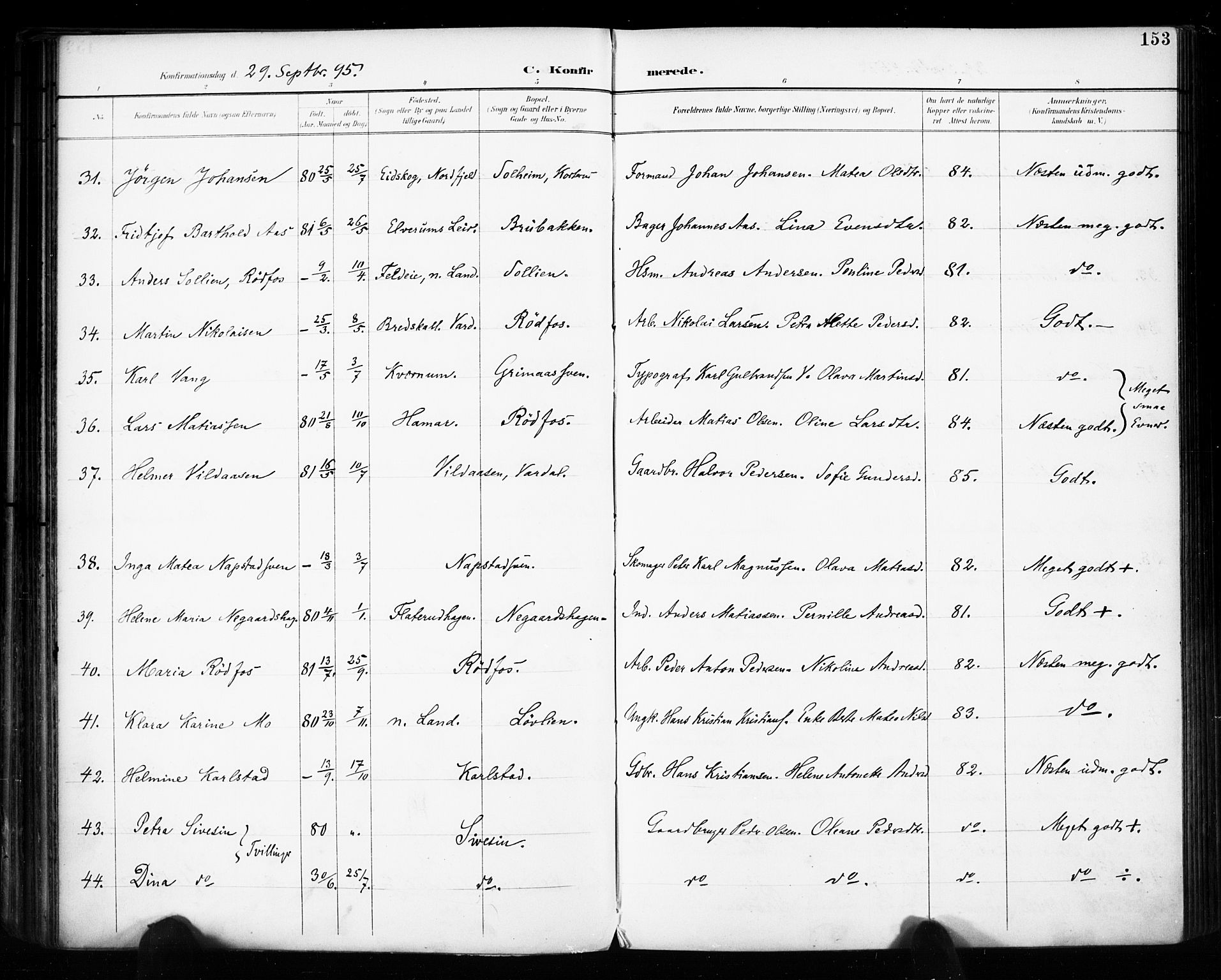 Vestre Toten prestekontor, SAH/PREST-108/H/Ha/Haa/L0011: Parish register (official) no. 11, 1895-1906, p. 153