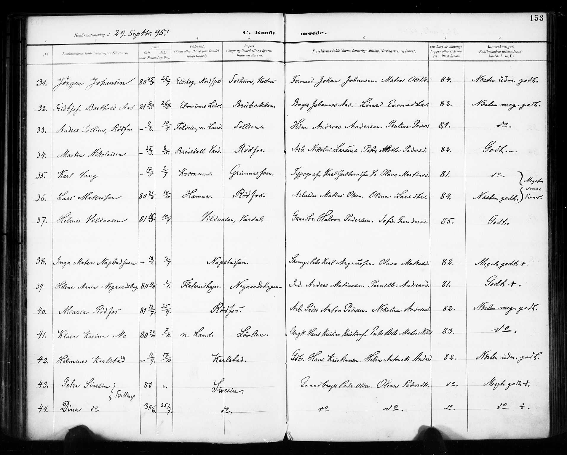 Vestre Toten prestekontor, AV/SAH-PREST-108/H/Ha/Haa/L0011: Parish register (official) no. 11, 1895-1906, p. 153