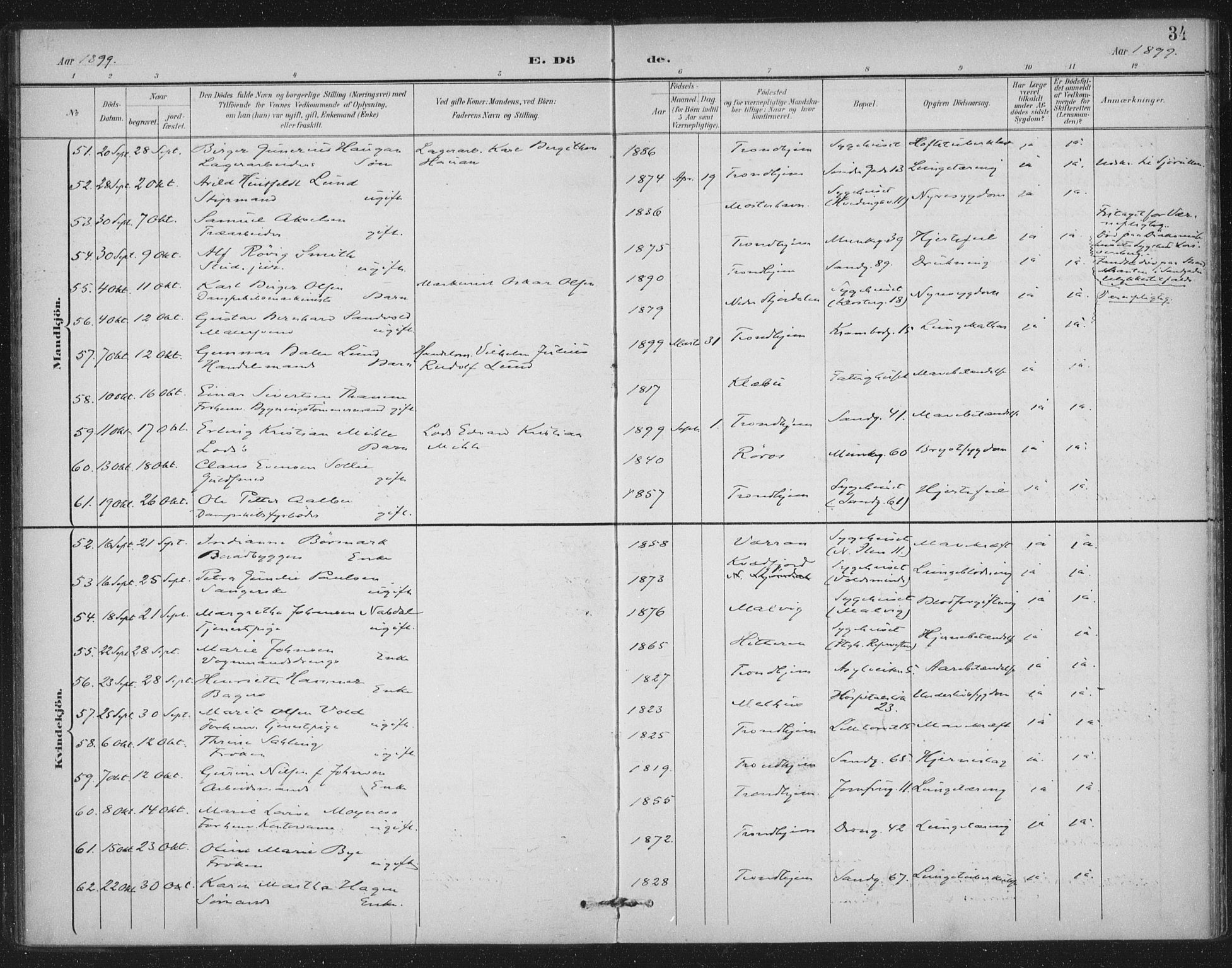 Ministerialprotokoller, klokkerbøker og fødselsregistre - Sør-Trøndelag, AV/SAT-A-1456/602/L0123: Parish register (official) no. 602A21, 1895-1910, p. 34