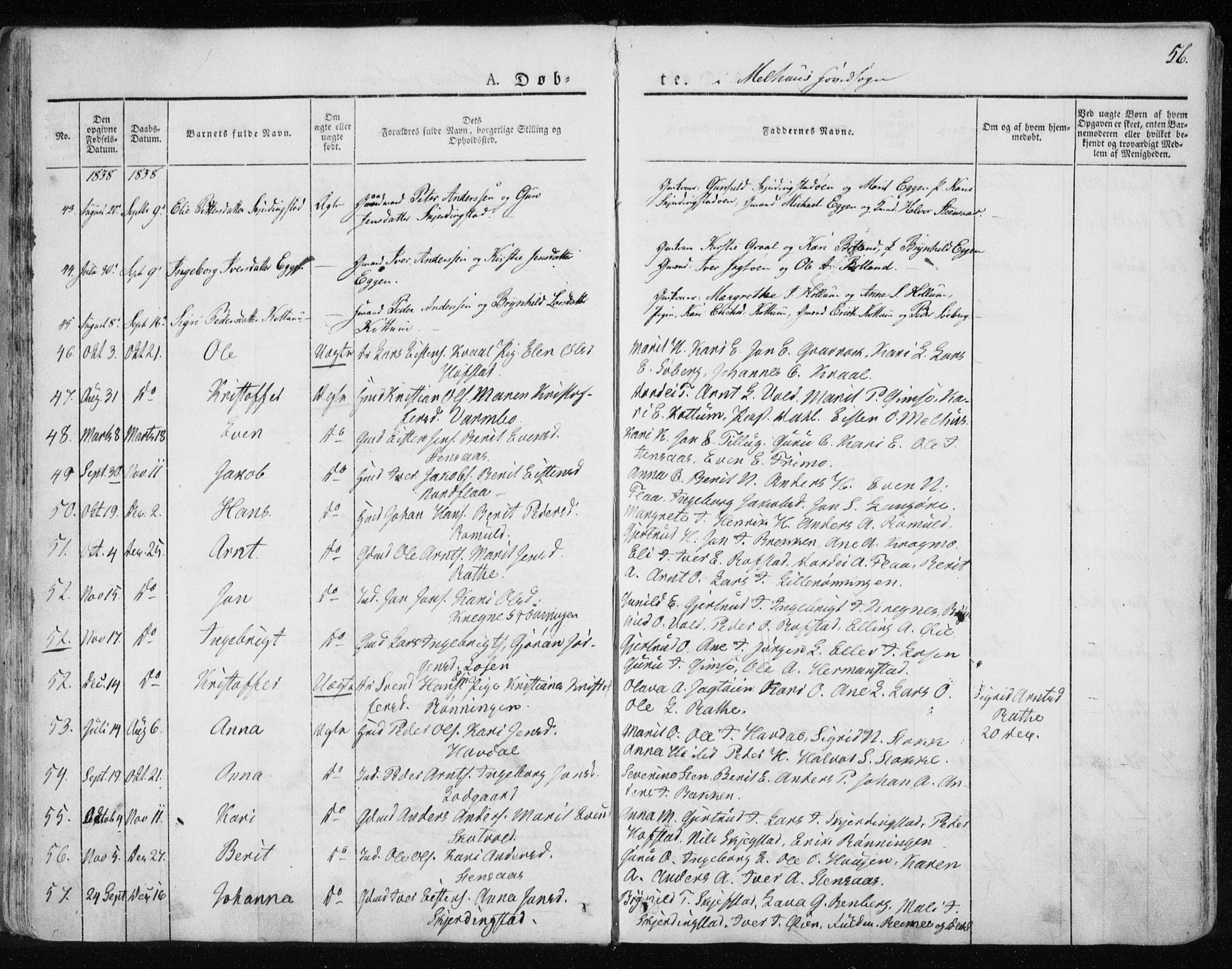 Ministerialprotokoller, klokkerbøker og fødselsregistre - Sør-Trøndelag, SAT/A-1456/691/L1069: Parish register (official) no. 691A04, 1826-1841, p. 56