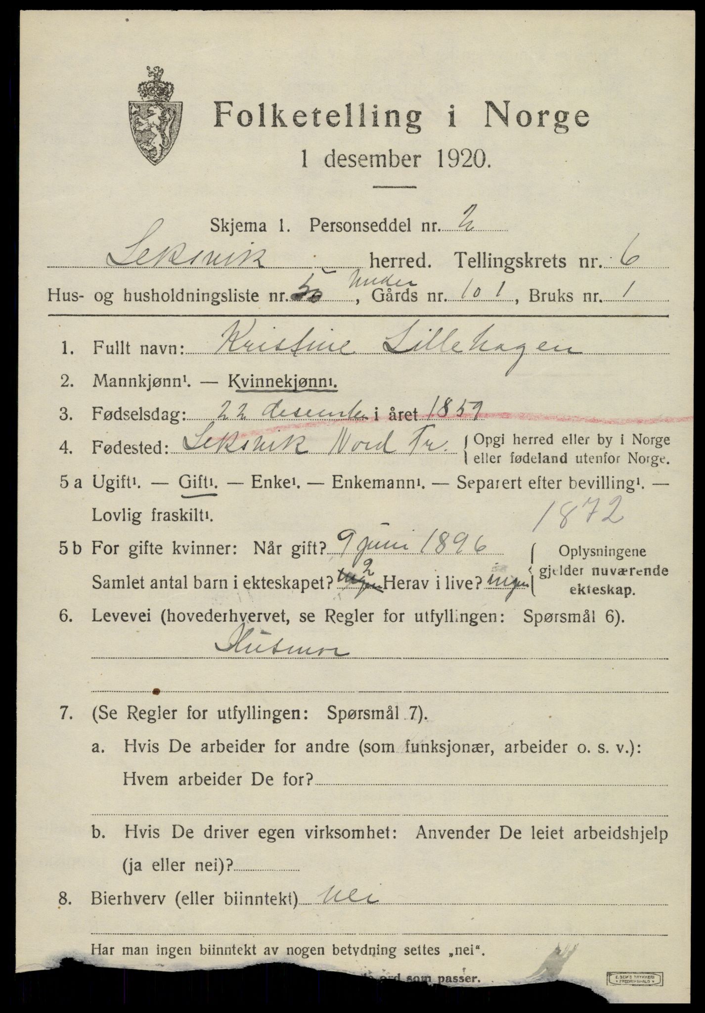 SAT, 1920 census for Leksvik, 1920, p. 6018