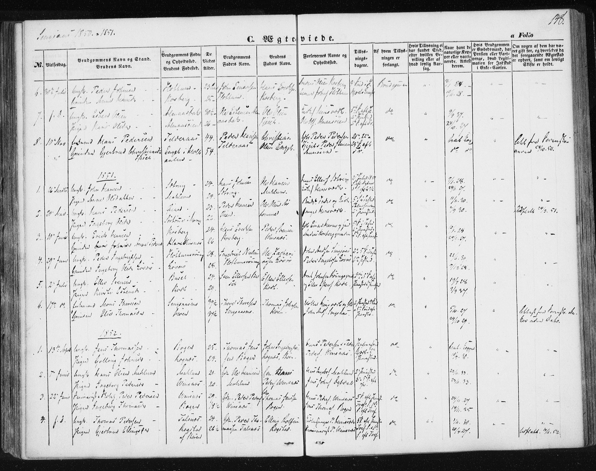 Ministerialprotokoller, klokkerbøker og fødselsregistre - Sør-Trøndelag, SAT/A-1456/685/L0964: Parish register (official) no. 685A06 /2, 1846-1859, p. 148