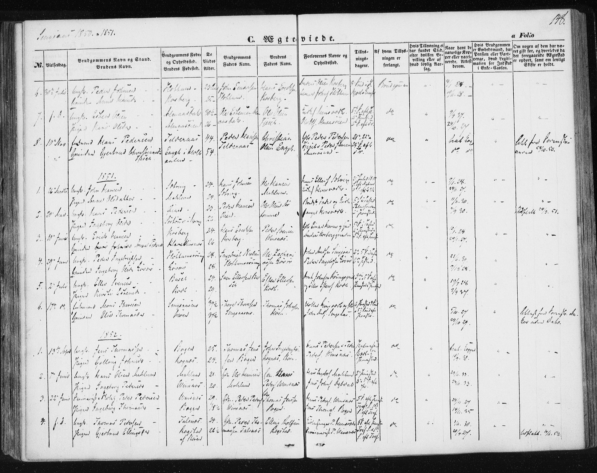 Ministerialprotokoller, klokkerbøker og fødselsregistre - Sør-Trøndelag, AV/SAT-A-1456/685/L0964: Parish register (official) no. 685A06 /2, 1846-1859, p. 148