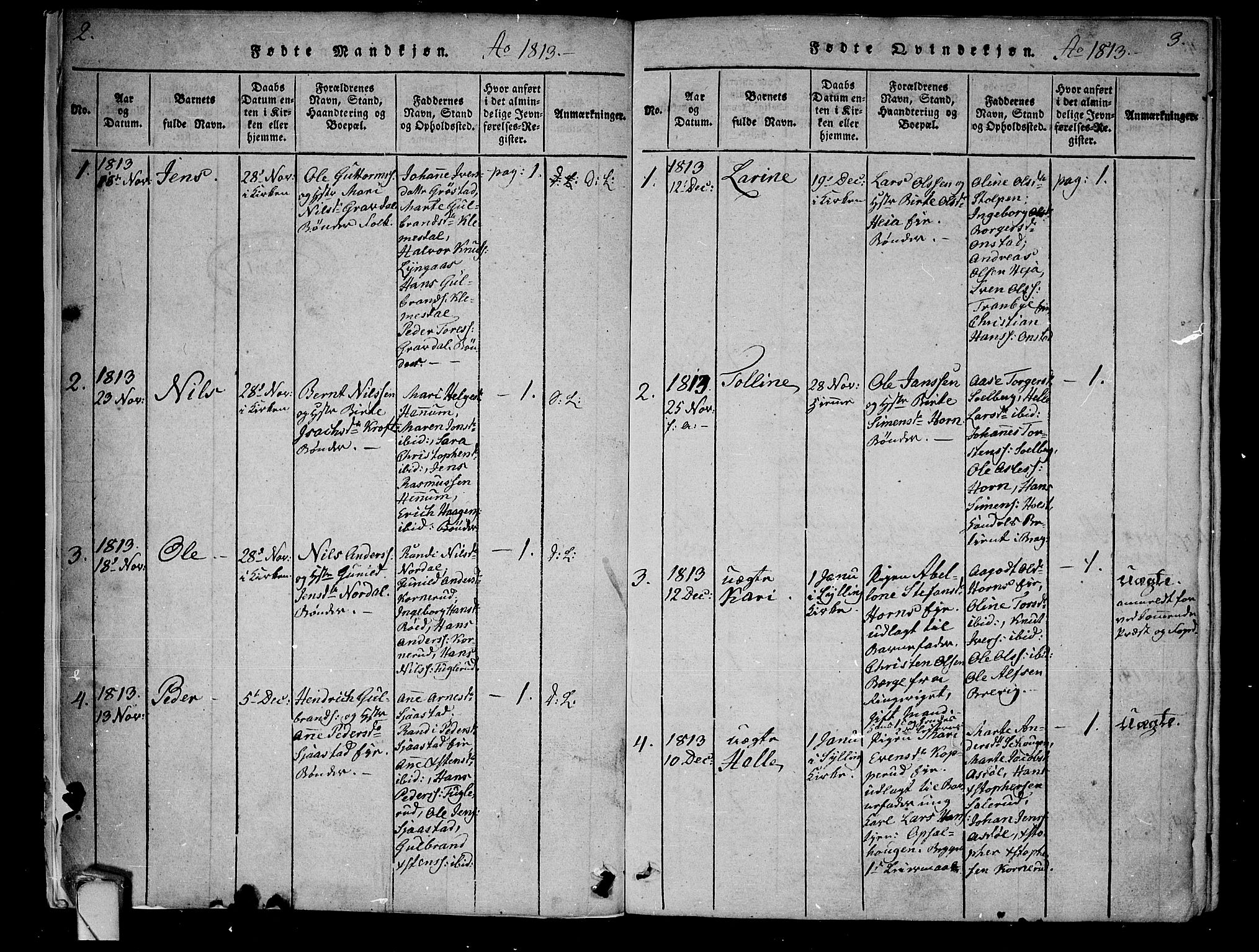 Lier kirkebøker, SAKO/A-230/F/Fa/L0008: Parish register (official) no. I 8, 1813-1825, p. 2-3