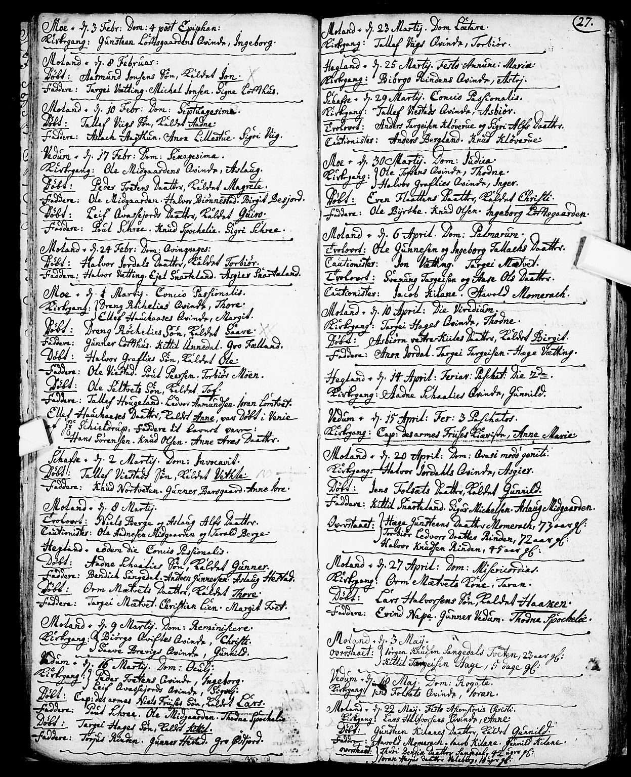 Fyresdal kirkebøker, SAKO/A-263/F/Fa/L0001: Parish register (official) no. I 1, 1724-1748, p. 27