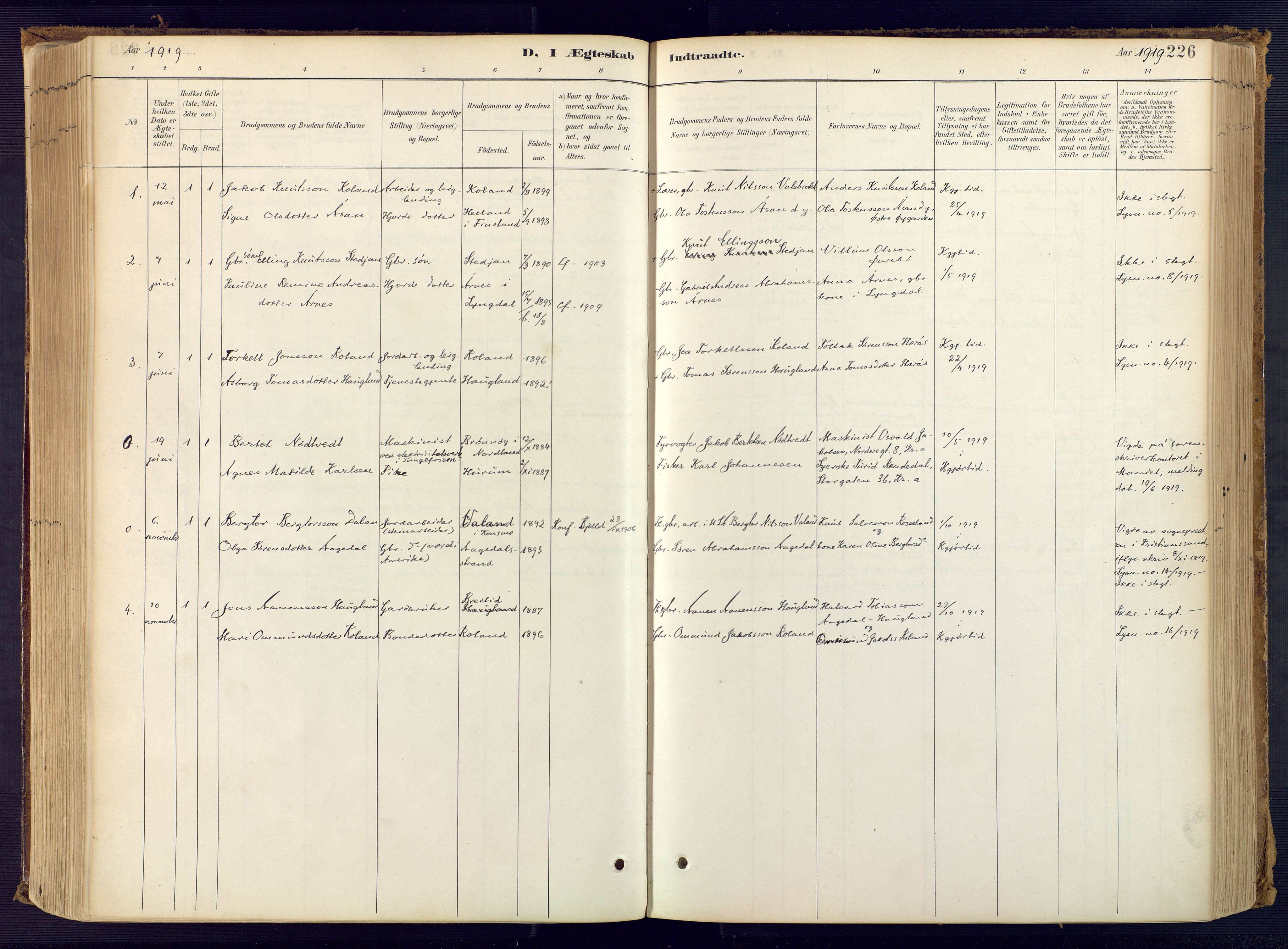 Bjelland sokneprestkontor, SAK/1111-0005/F/Fa/Faa/L0004: Parish register (official) no. A 4, 1887-1923, p. 226