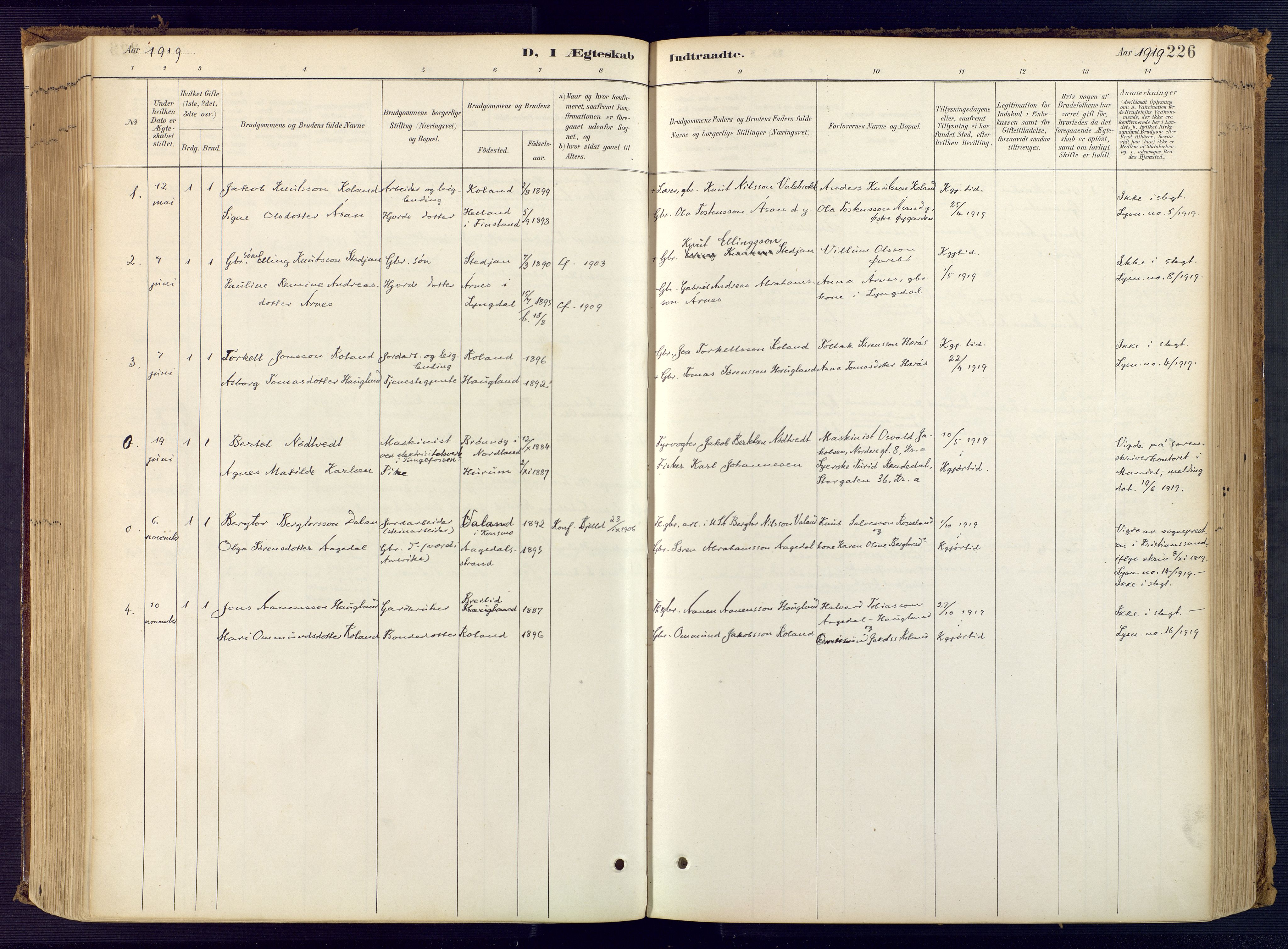 Bjelland sokneprestkontor, AV/SAK-1111-0005/F/Fa/Faa/L0004: Parish register (official) no. A 4, 1887-1923, p. 226