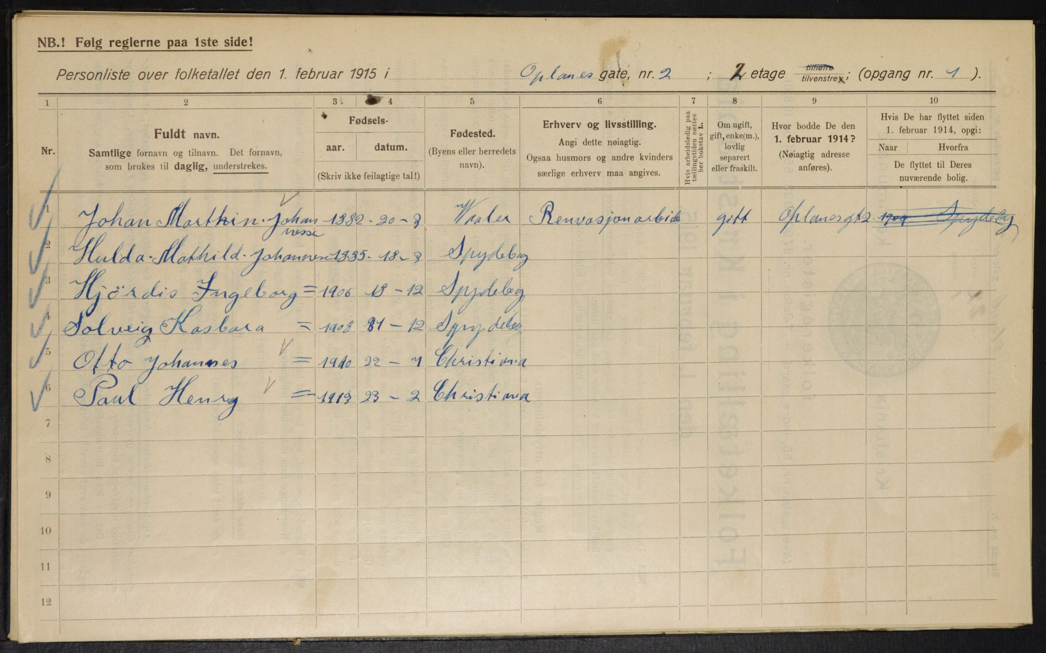 OBA, Municipal Census 1915 for Kristiania, 1915, p. 75237