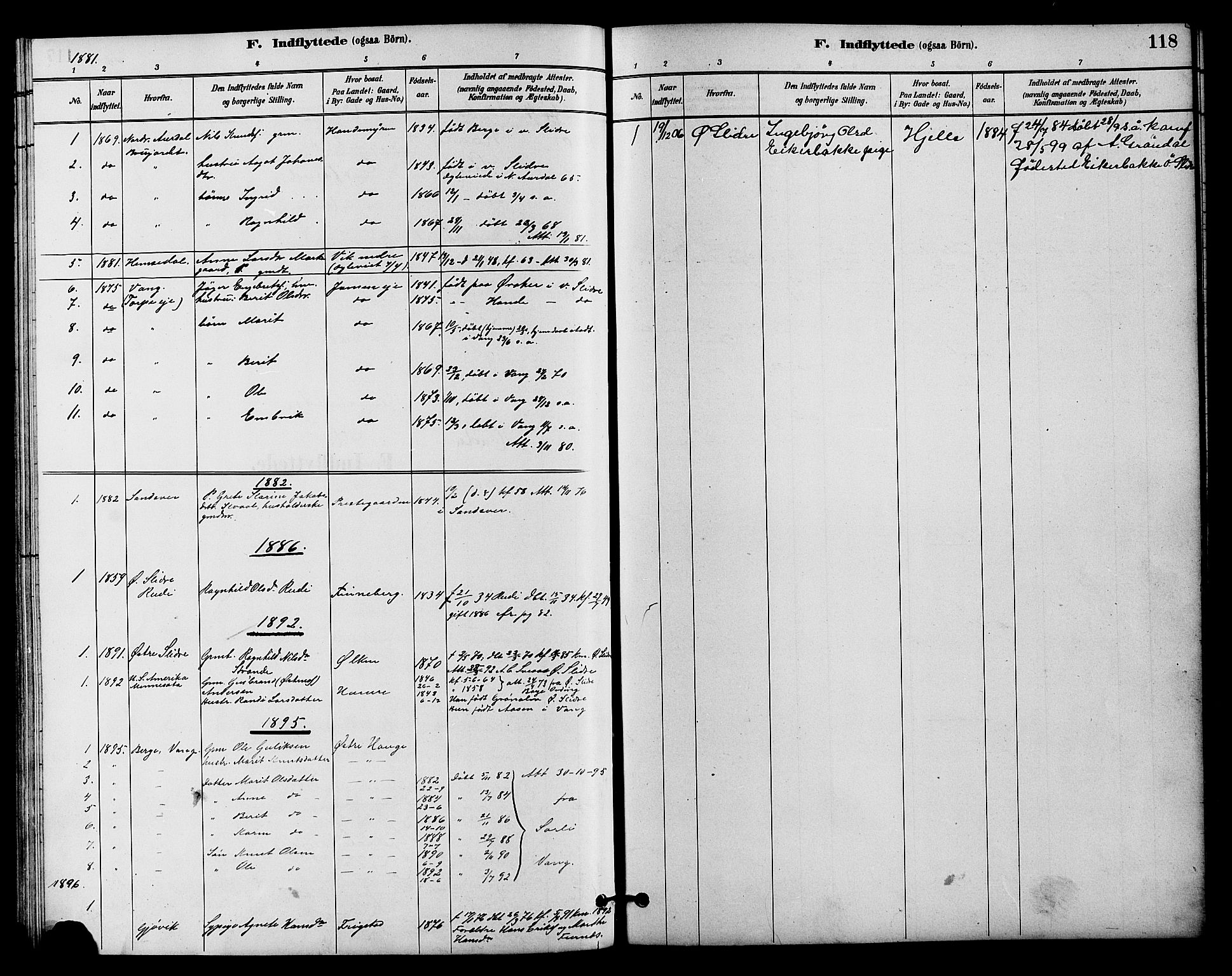 Vestre Slidre prestekontor, SAH/PREST-136/H/Ha/Hab/L0004: Parish register (copy) no. 4, 1881-1912, p. 118