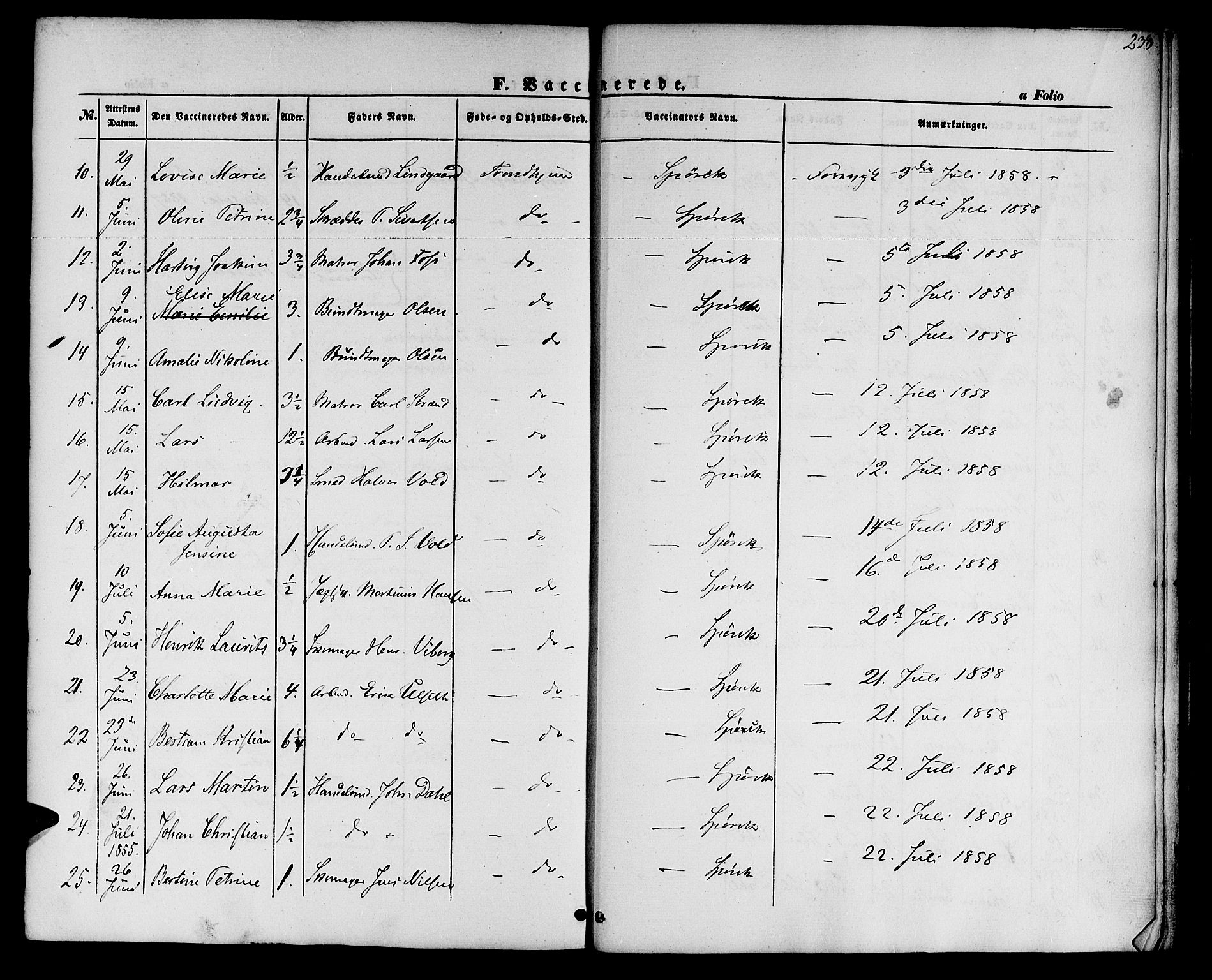 Ministerialprotokoller, klokkerbøker og fødselsregistre - Sør-Trøndelag, SAT/A-1456/604/L0184: Parish register (official) no. 604A05, 1851-1860, p. 238
