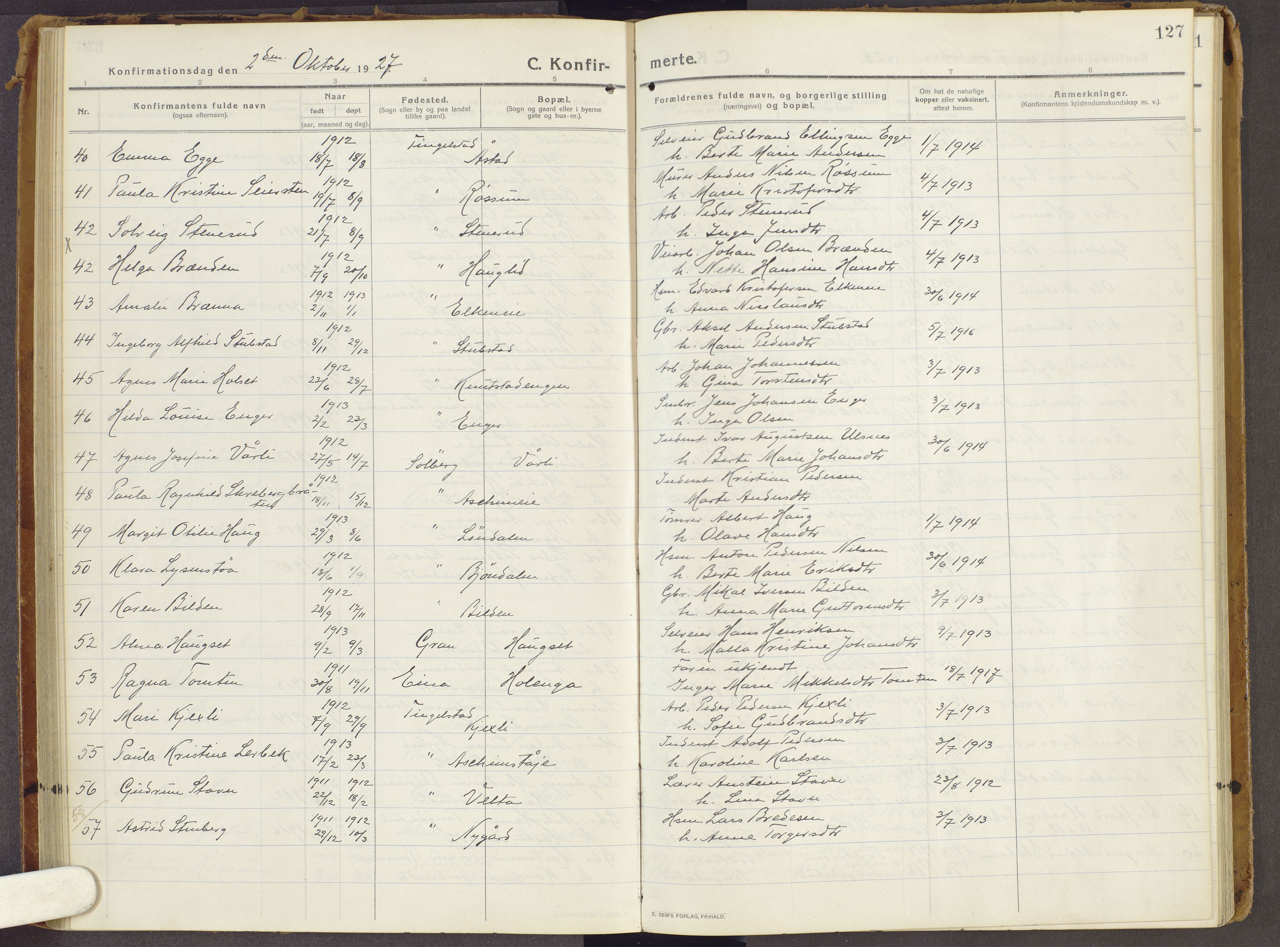 Brandbu prestekontor, SAH/PREST-114/H/Ha/Haa/L0003: Parish register (official) no. 3, 1914-1928, p. 127