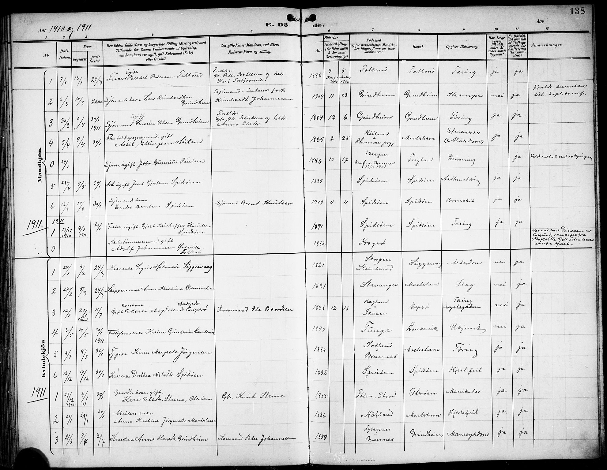 Finnås sokneprestembete, SAB/A-99925/H/Ha/Hab/Haba/L0004: Parish register (copy) no. A 4, 1901-1924, p. 138