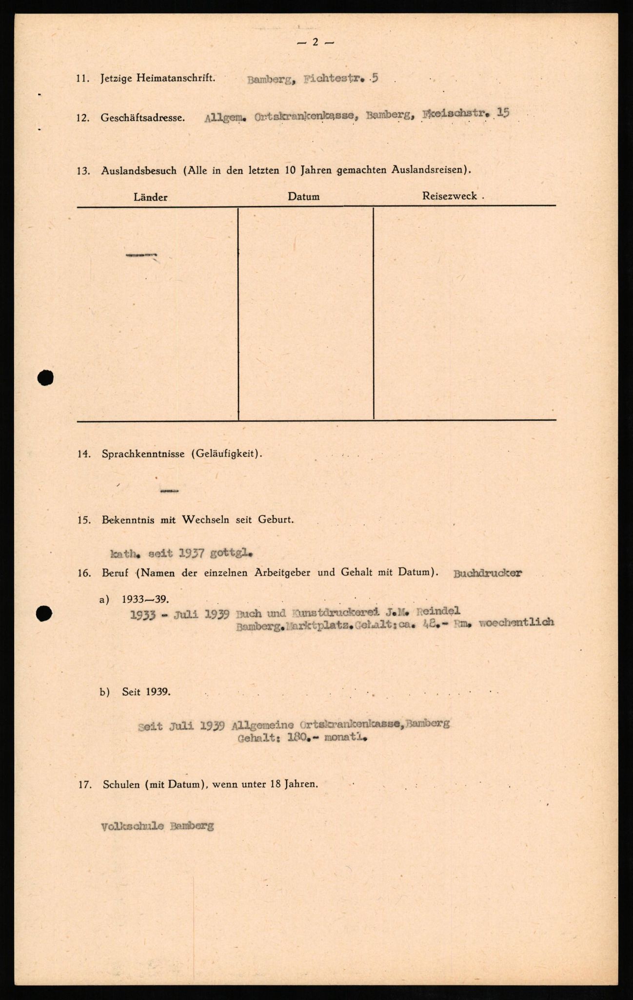 Forsvaret, Forsvarets overkommando II, RA/RAFA-3915/D/Db/L0011: CI Questionaires. Tyske okkupasjonsstyrker i Norge. Tyskere., 1945-1946, p. 64