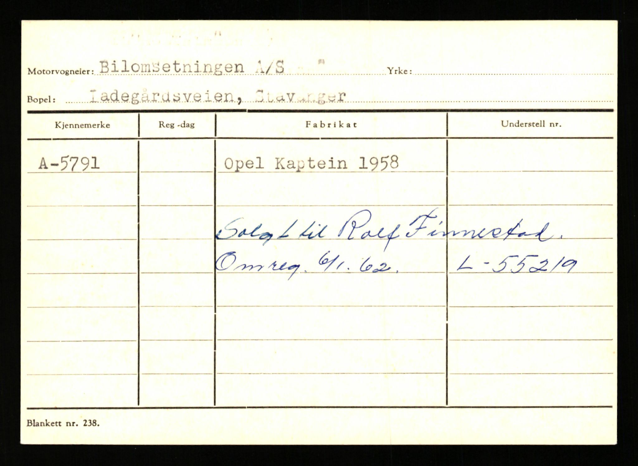 Stavanger trafikkstasjon, AV/SAST-A-101942/0/G/L0002: Registreringsnummer: 5791 - 10405, 1930-1971, p. 1