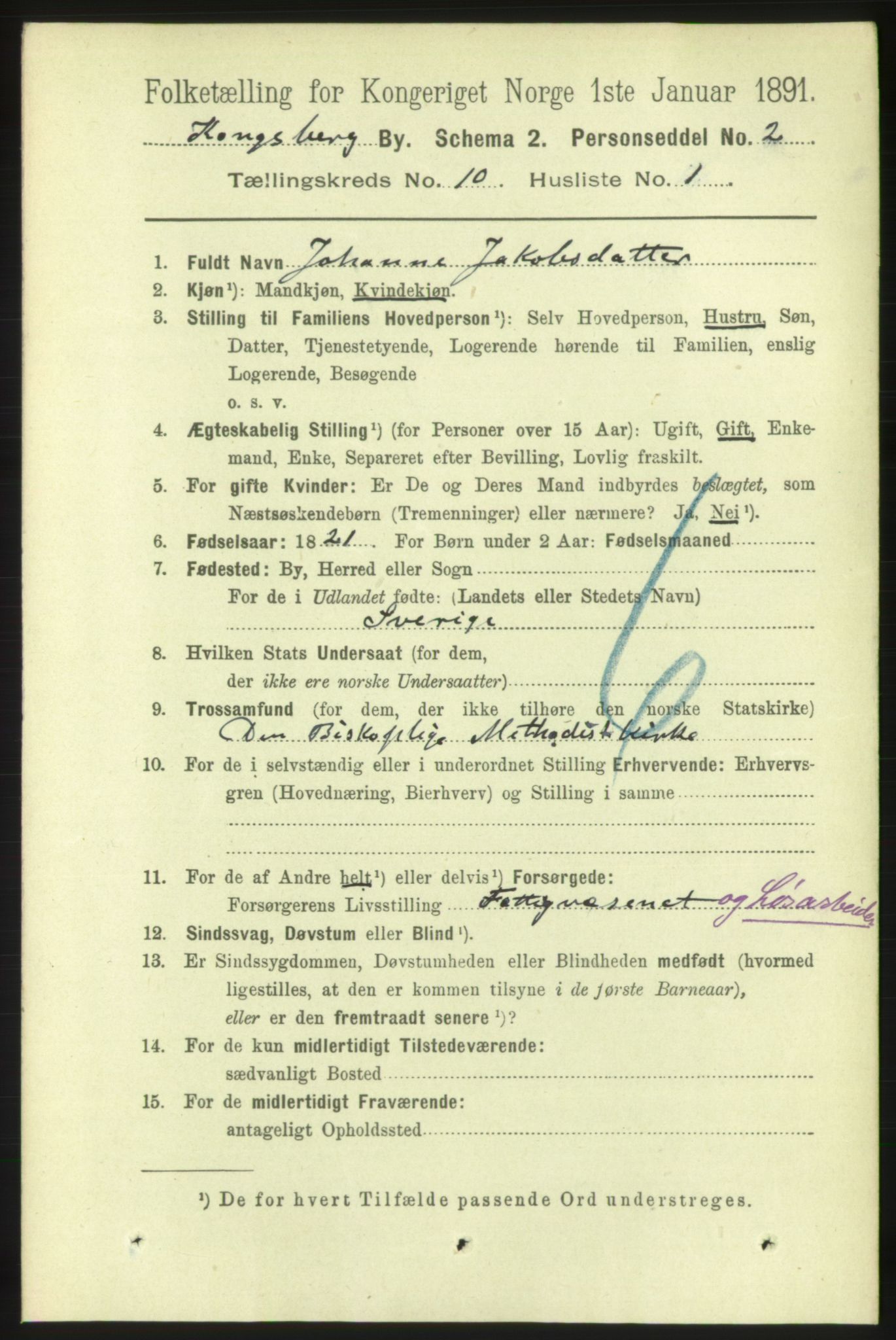 RA, 1891 census for 0604 Kongsberg, 1891, p. 6552