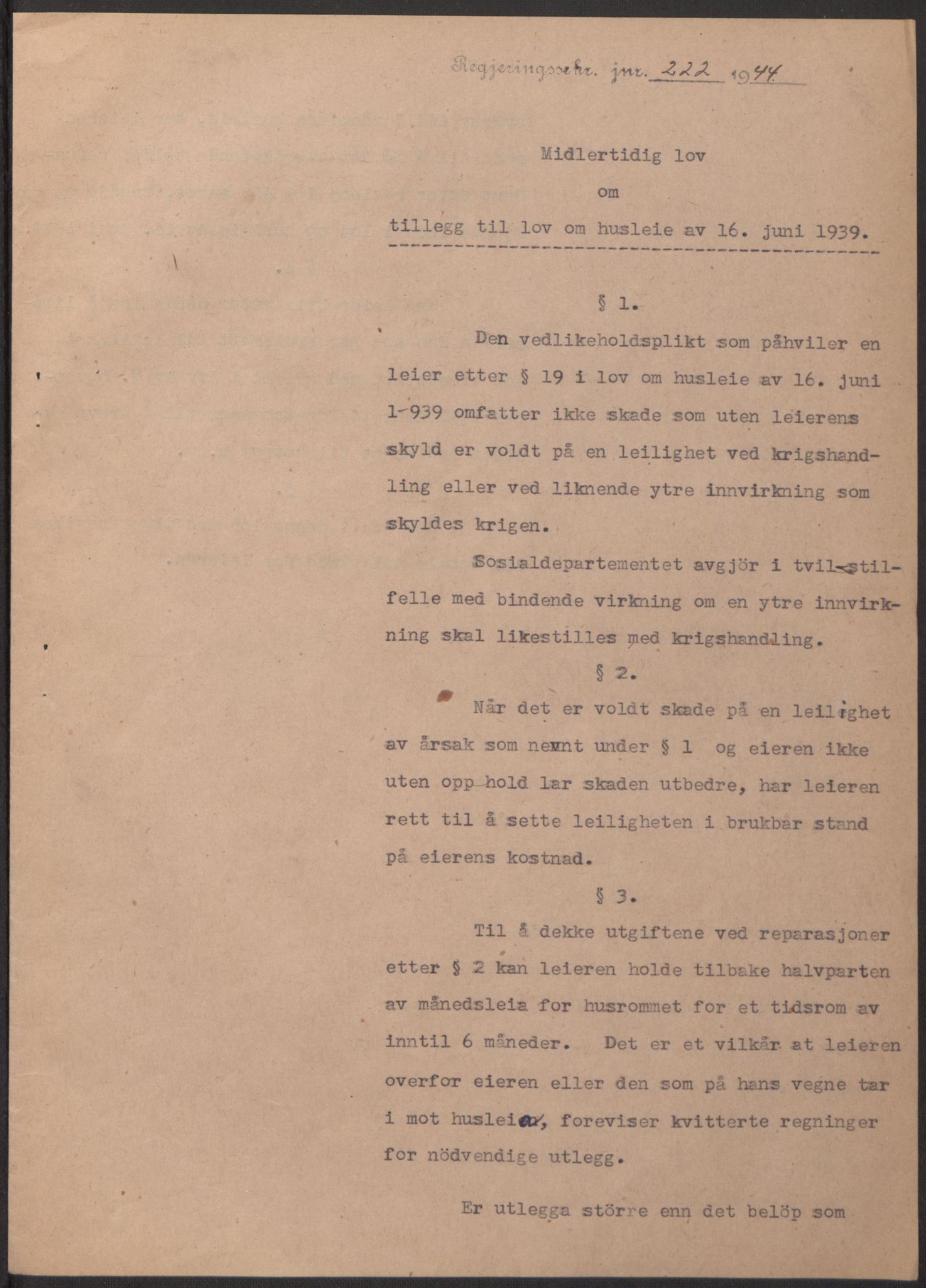 NS-administrasjonen 1940-1945 (Statsrådsekretariatet, de kommisariske statsråder mm), AV/RA-S-4279/D/Db/L0100: Lover, 1944, p. 401