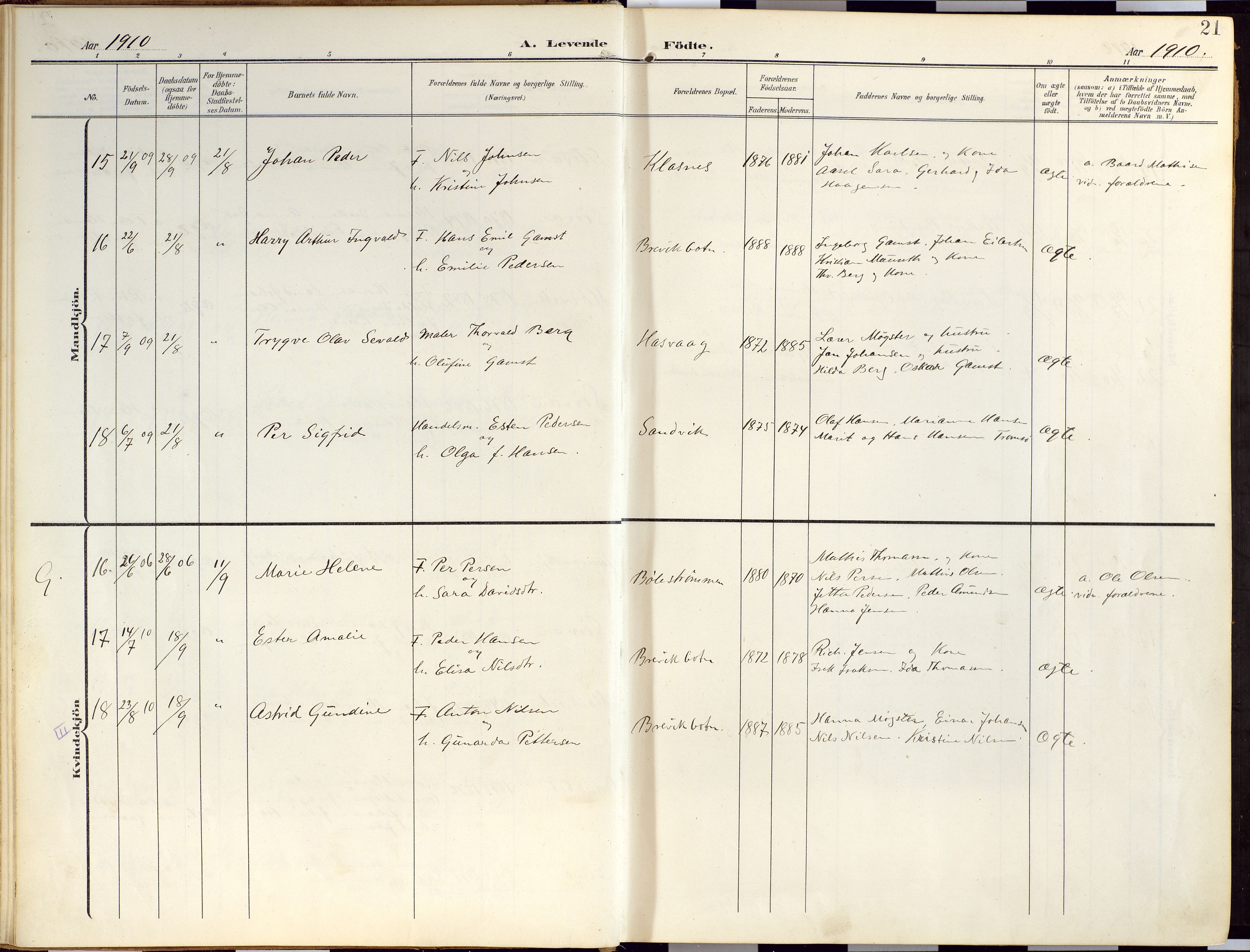 Loppa sokneprestkontor, SATØ/S-1339/H/Ha/L0010kirke: Parish register (official) no. 10, 1907-1922, p. 21