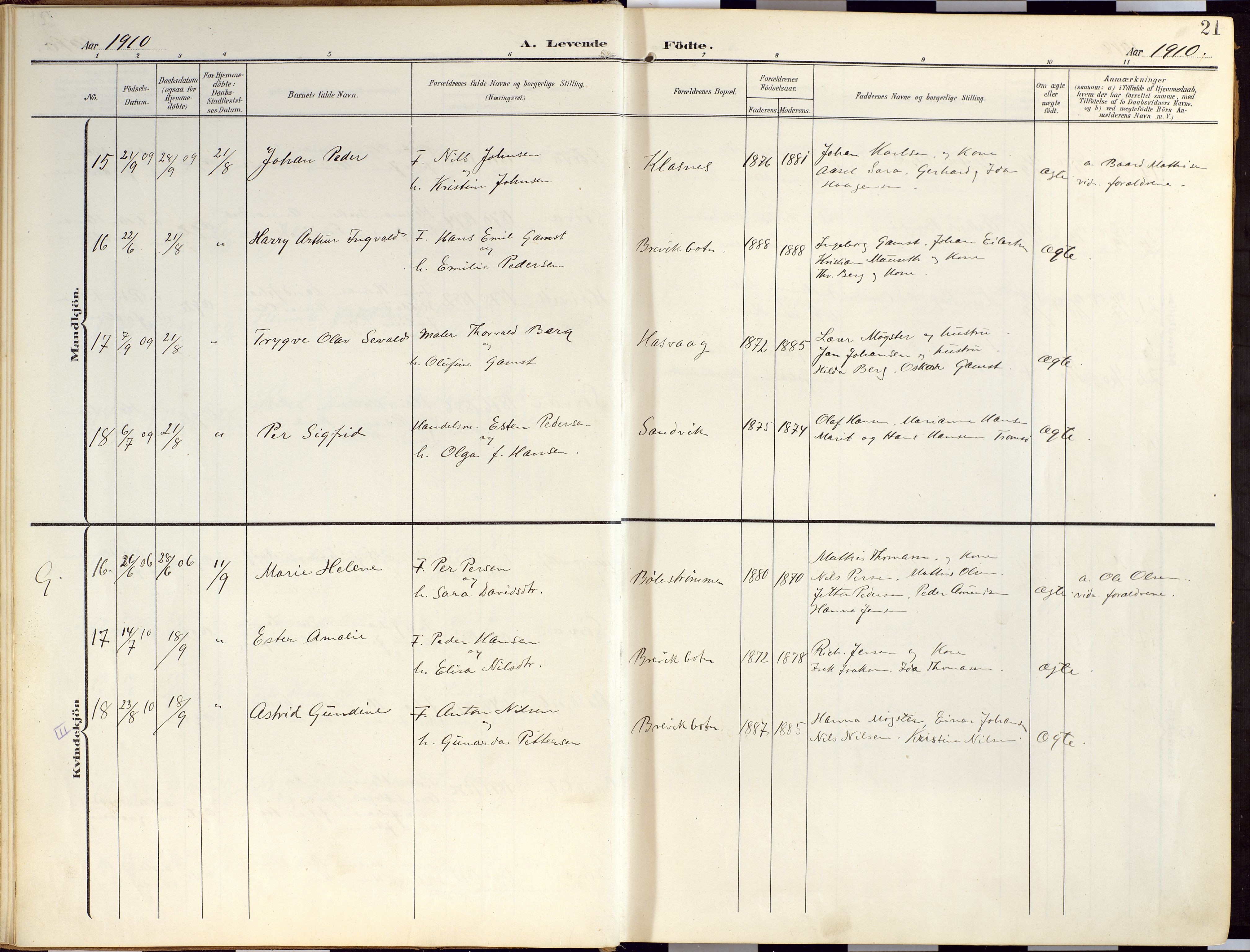 Loppa sokneprestkontor, AV/SATØ-S-1339/H/Ha/L0010kirke: Parish register (official) no. 10, 1907-1922, p. 21