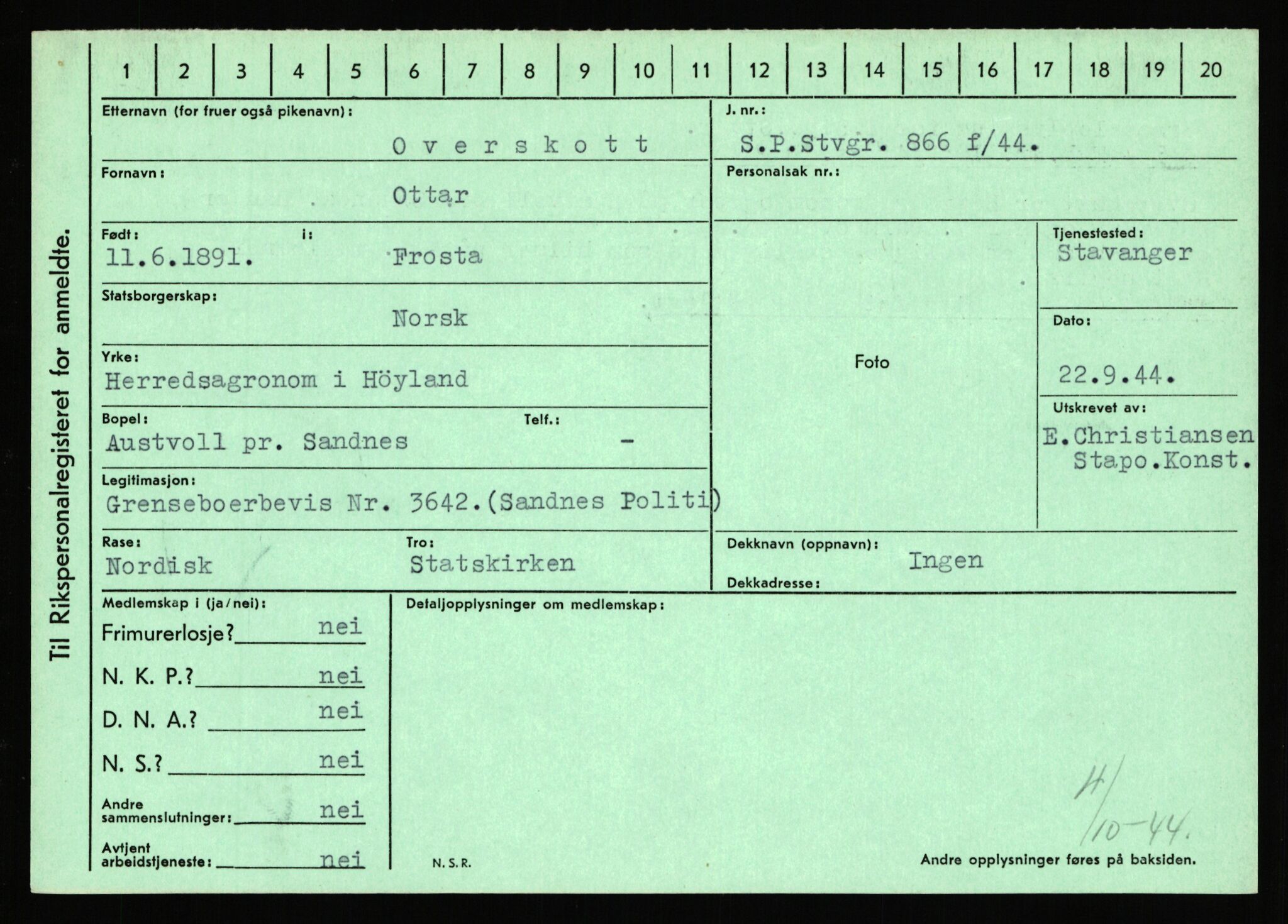 Statspolitiet - Hovedkontoret / Osloavdelingen, AV/RA-S-1329/C/Ca/L0012: Oanæs - Quistgaard	, 1943-1945, p. 2828