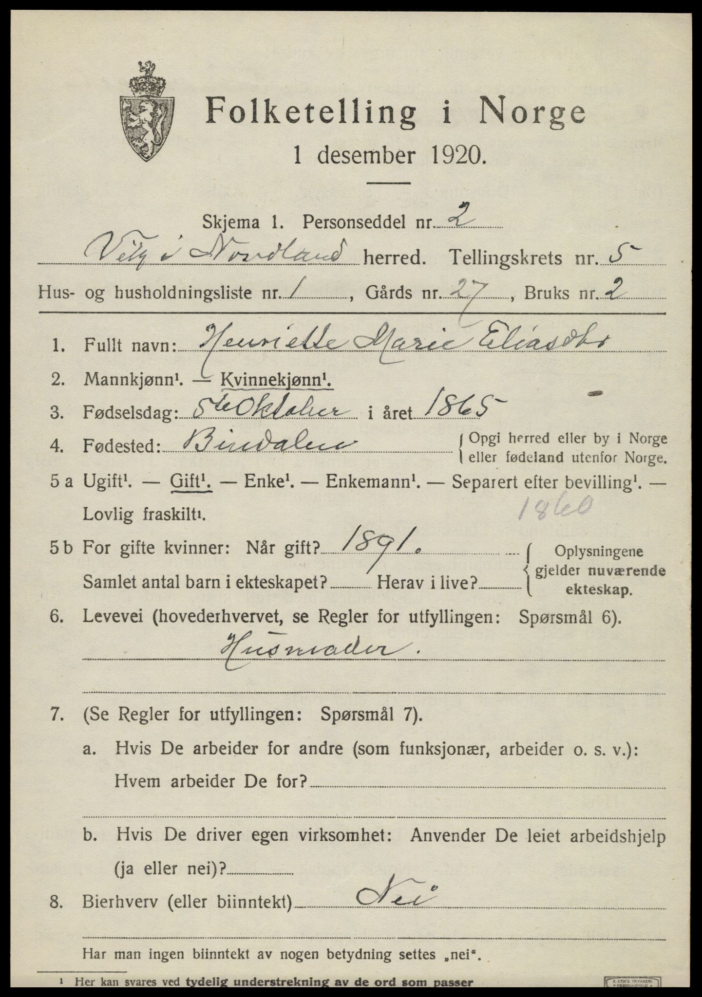 SAT, 1920 census for Vik, 1920, p. 2937