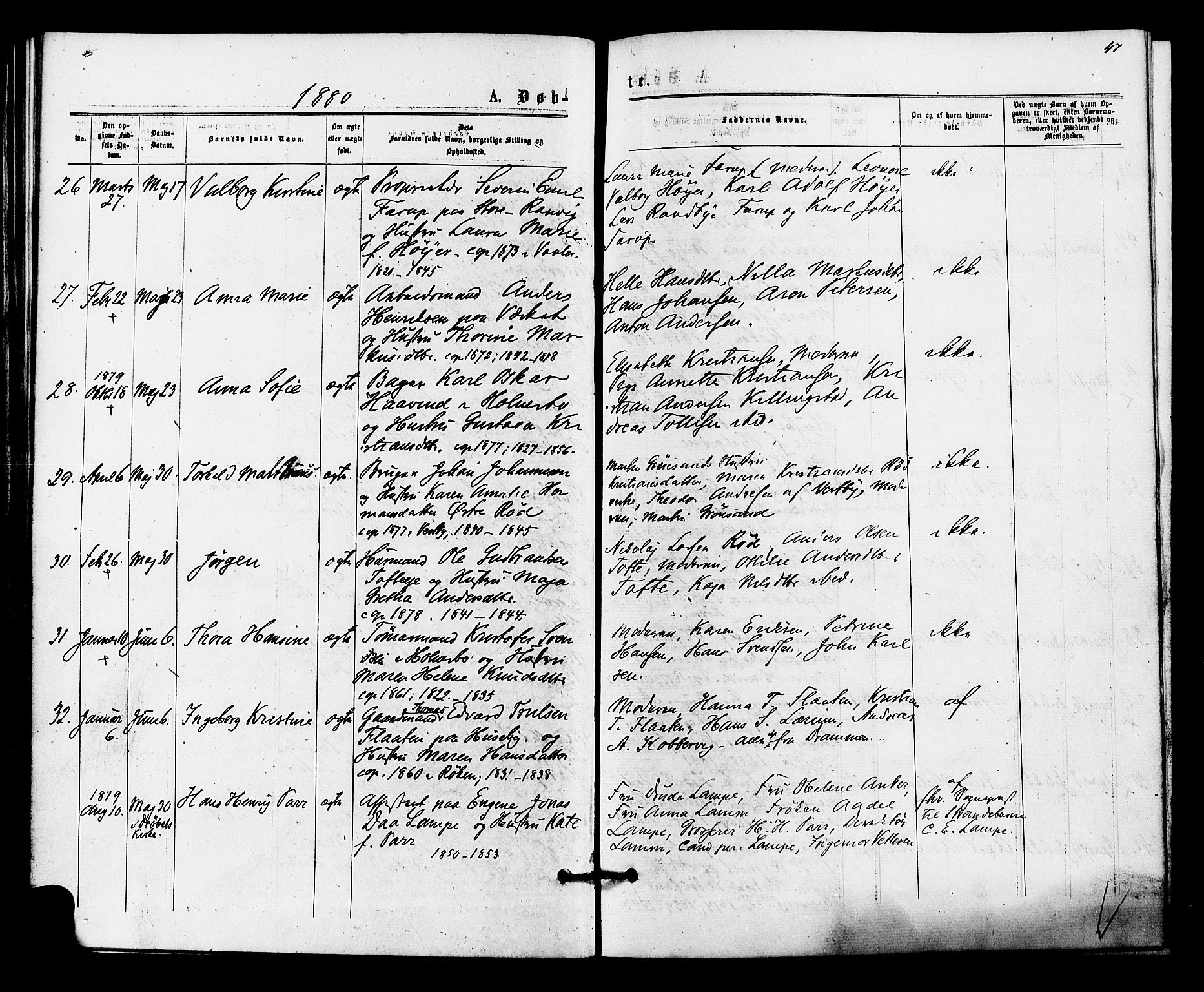 Hurum kirkebøker, SAKO/A-229/F/Fa/L0013: Parish register (official) no. 13, 1876-1881, p. 47
