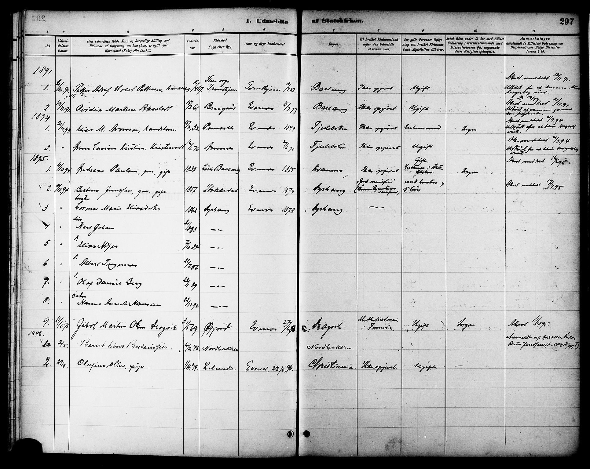 Ministerialprotokoller, klokkerbøker og fødselsregistre - Nordland, SAT/A-1459/863/L0898: Parish register (official) no. 863A10, 1886-1897, p. 297