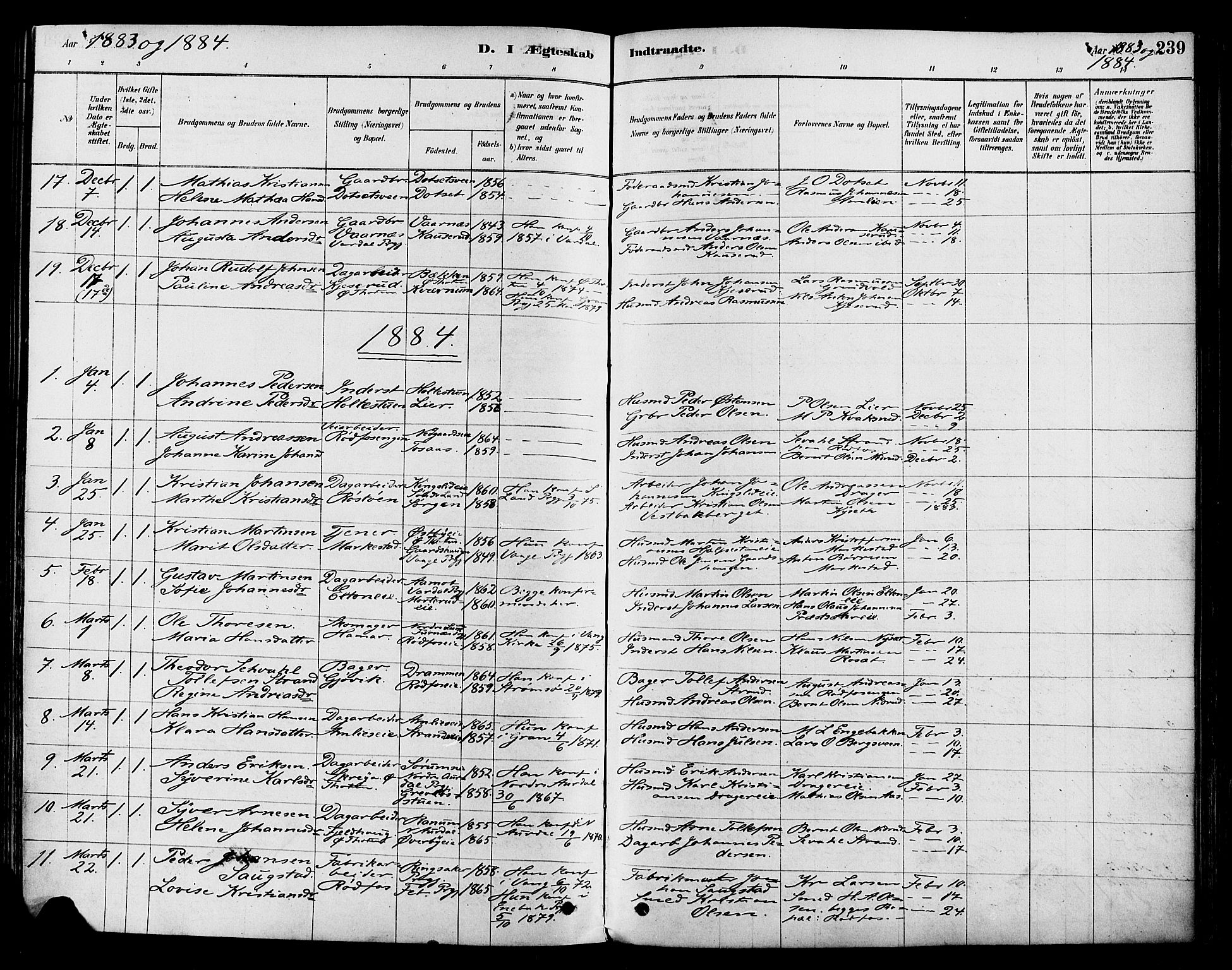 Vestre Toten prestekontor, SAH/PREST-108/H/Ha/Haa/L0009: Parish register (official) no. 9, 1878-1894, p. 239