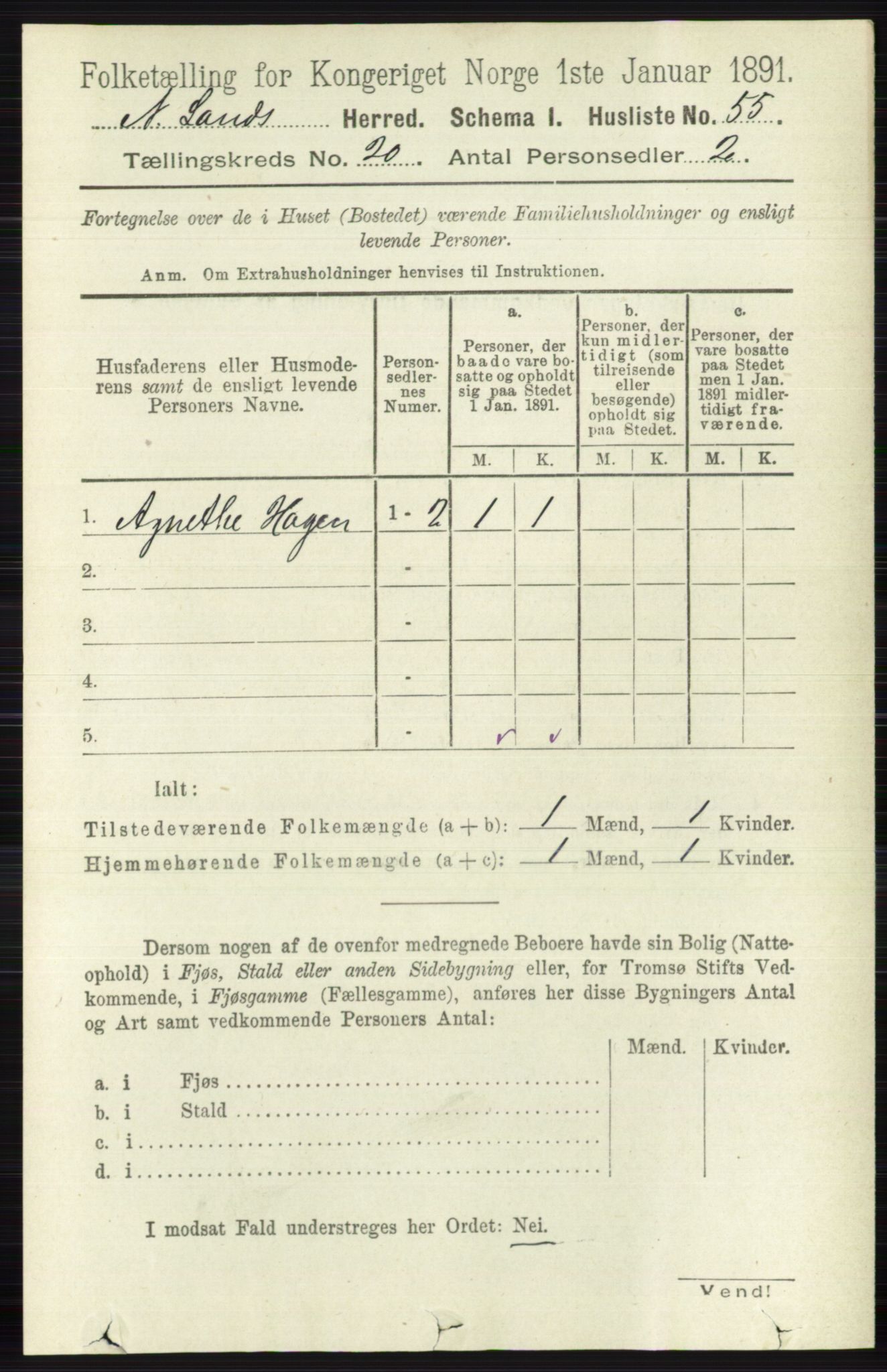 RA, 1891 census for 0538 Nordre Land, 1891, p. 4866