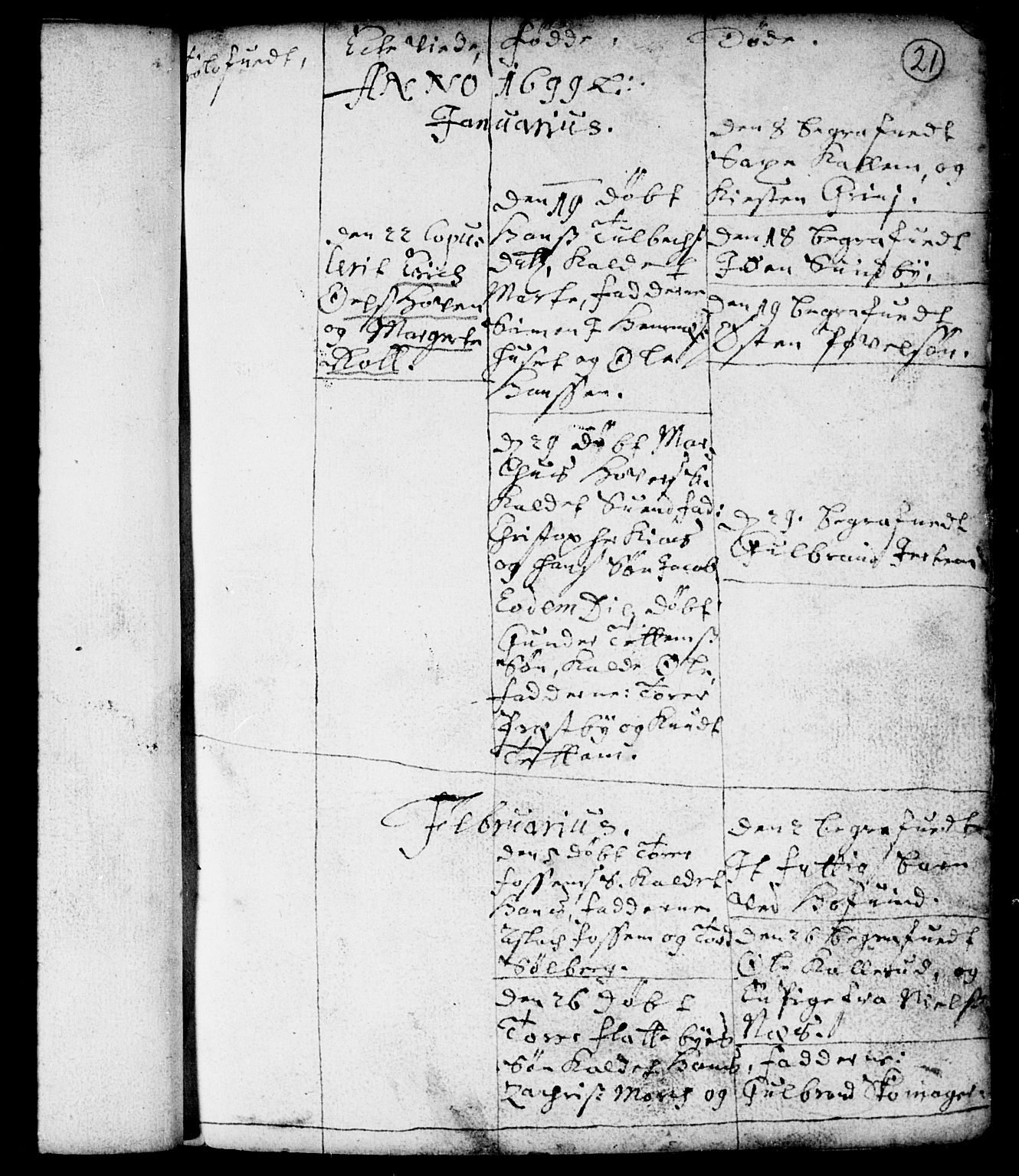 Spydeberg prestekontor Kirkebøker, SAO/A-10924/F/Fa/L0001: Parish register (official) no. I 1, 1696-1738, p. 21
