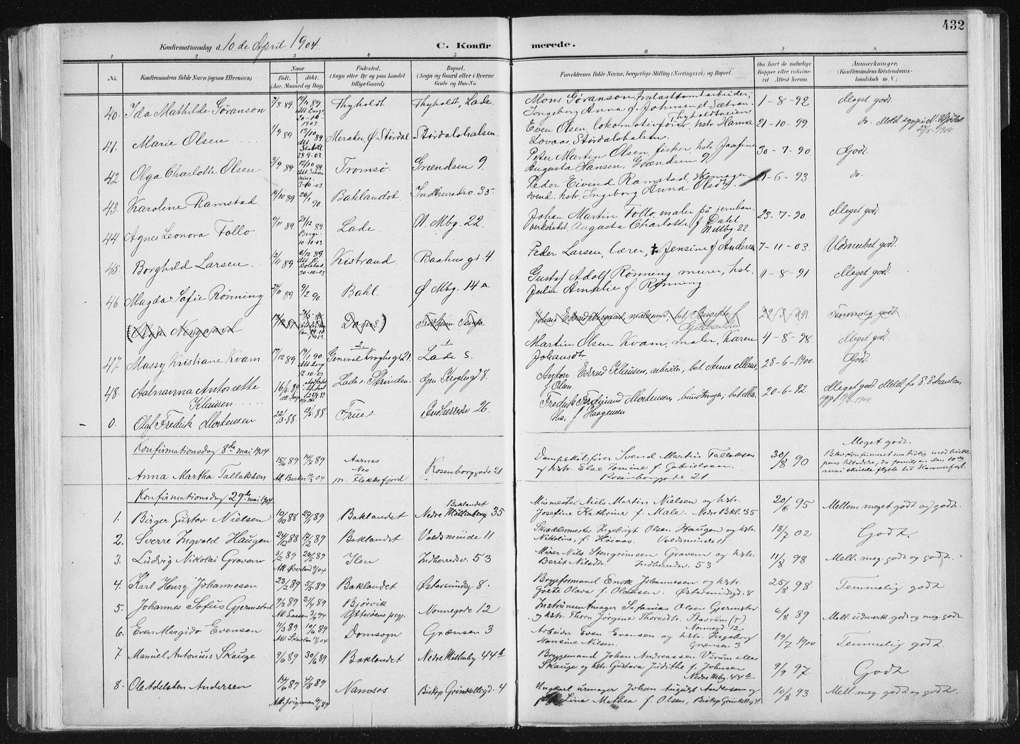 Ministerialprotokoller, klokkerbøker og fødselsregistre - Sør-Trøndelag, AV/SAT-A-1456/604/L0200: Parish register (official) no. 604A20II, 1901-1908, p. 432