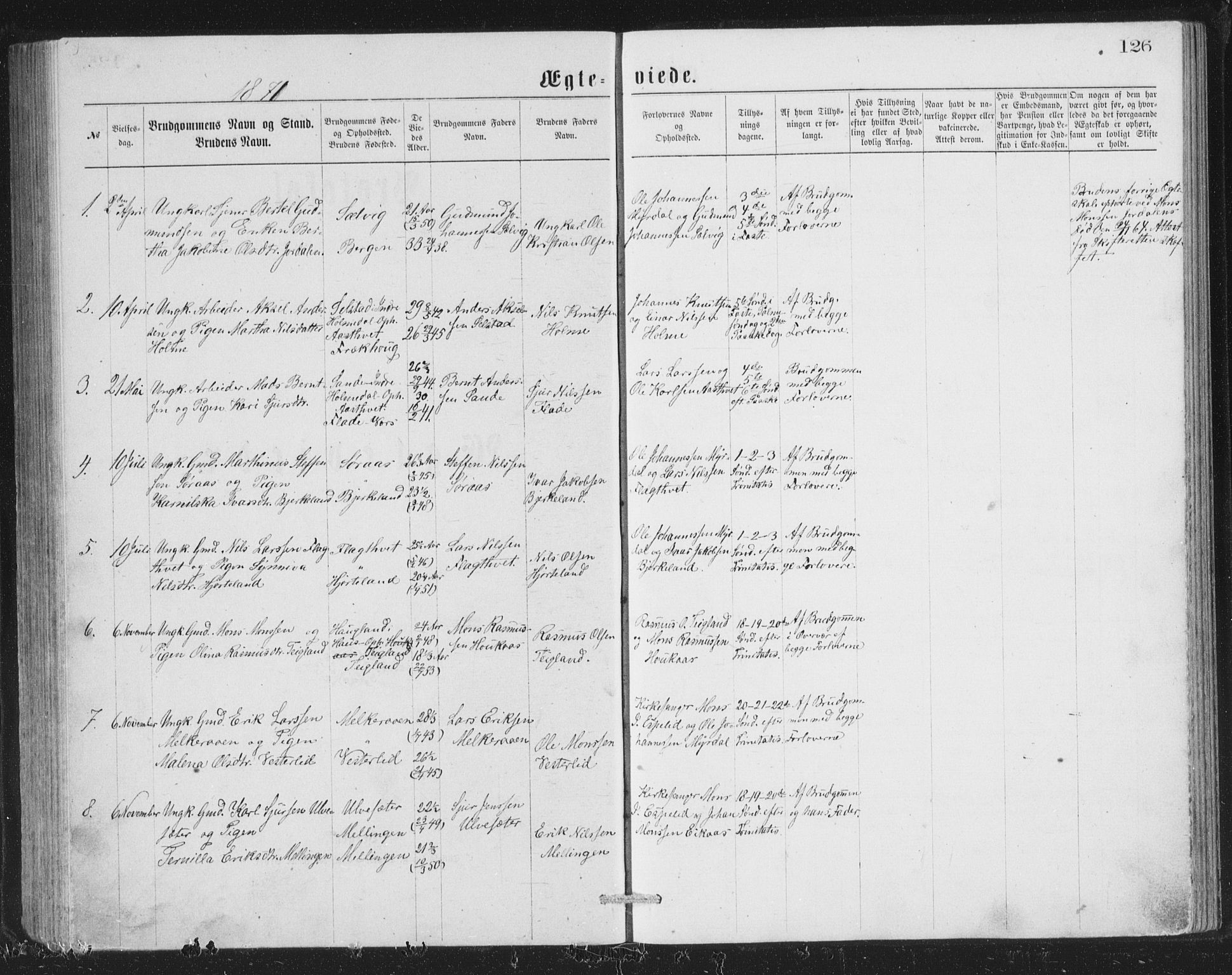 Åsane sokneprestembete, SAB/A-79401/H/Hab: Parish register (copy) no. A 1, 1870-1884, p. 126