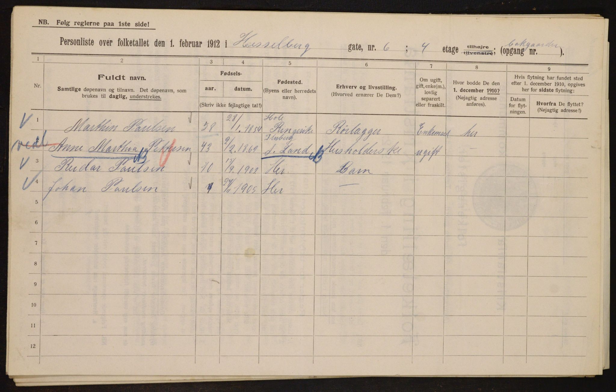 OBA, Municipal Census 1912 for Kristiania, 1912, p. 40250