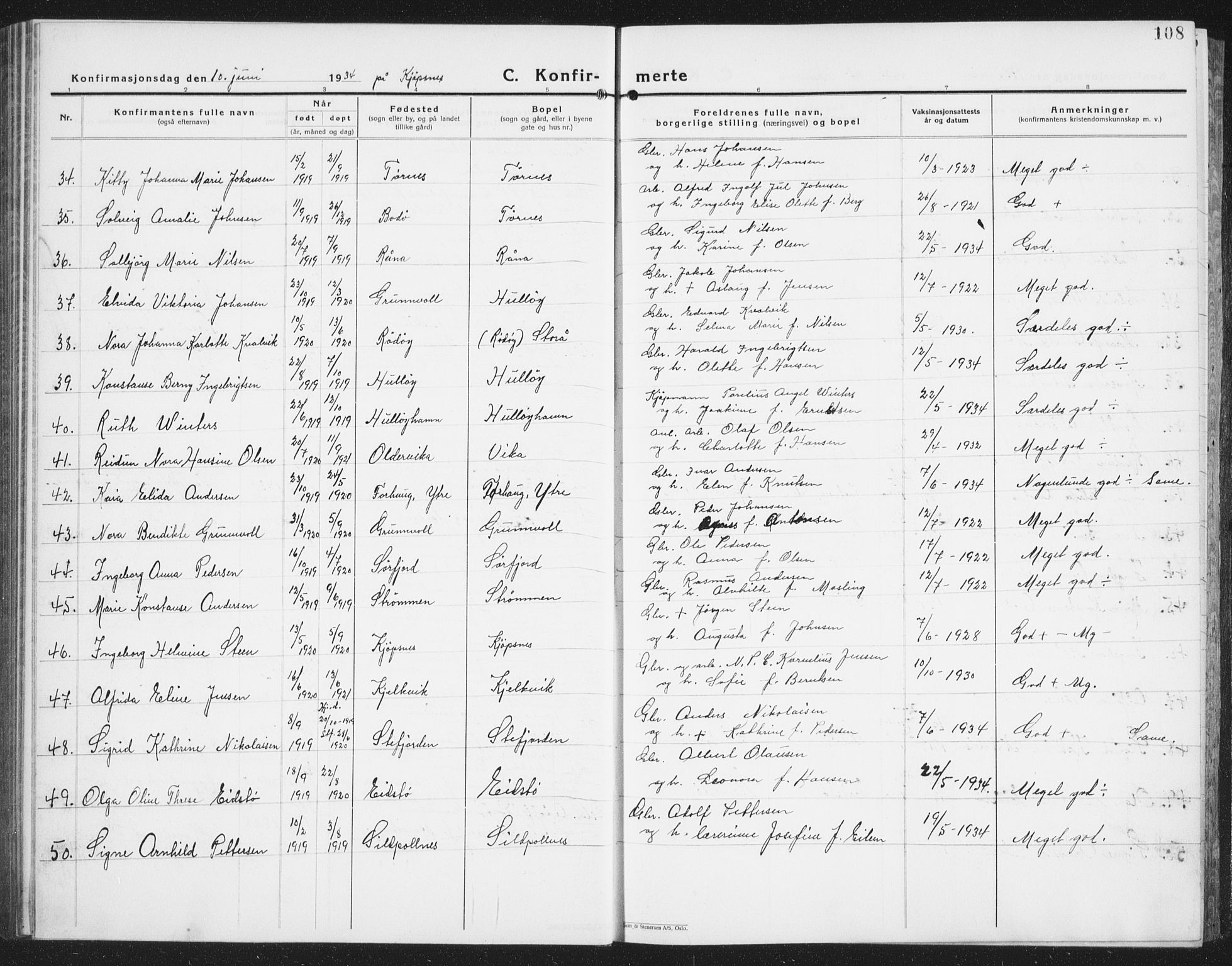 Ministerialprotokoller, klokkerbøker og fødselsregistre - Nordland, SAT/A-1459/861/L0879: Parish register (copy) no. 861C05, 1926-1939, p. 108