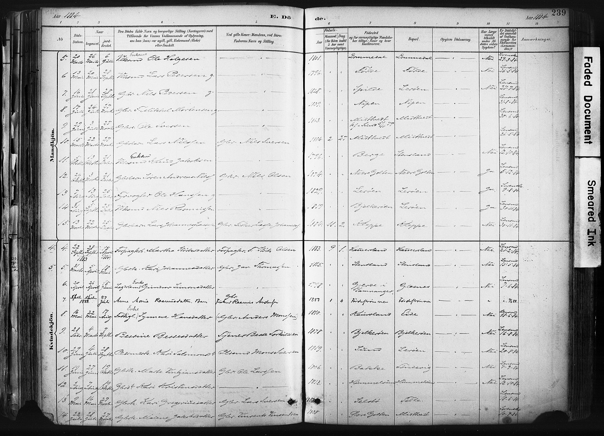 Sund sokneprestembete, AV/SAB-A-99930: Parish register (official) no. B 1, 1882-1907, p. 239